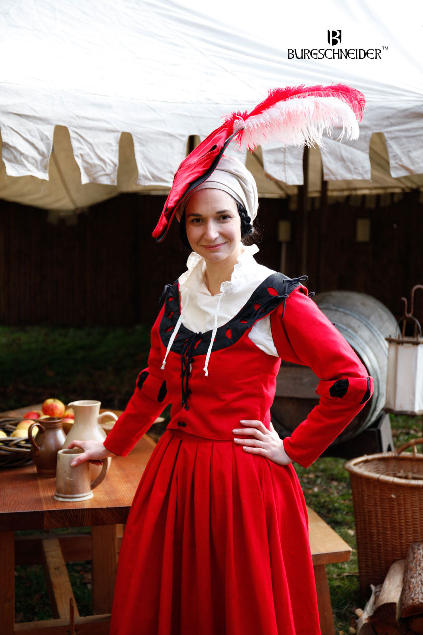 Landsknecht Sleeves with Floral Cut-Out Design in Red and Black - Perfect for Renaissance Fairs, LARP Events & Historical Costume Parties