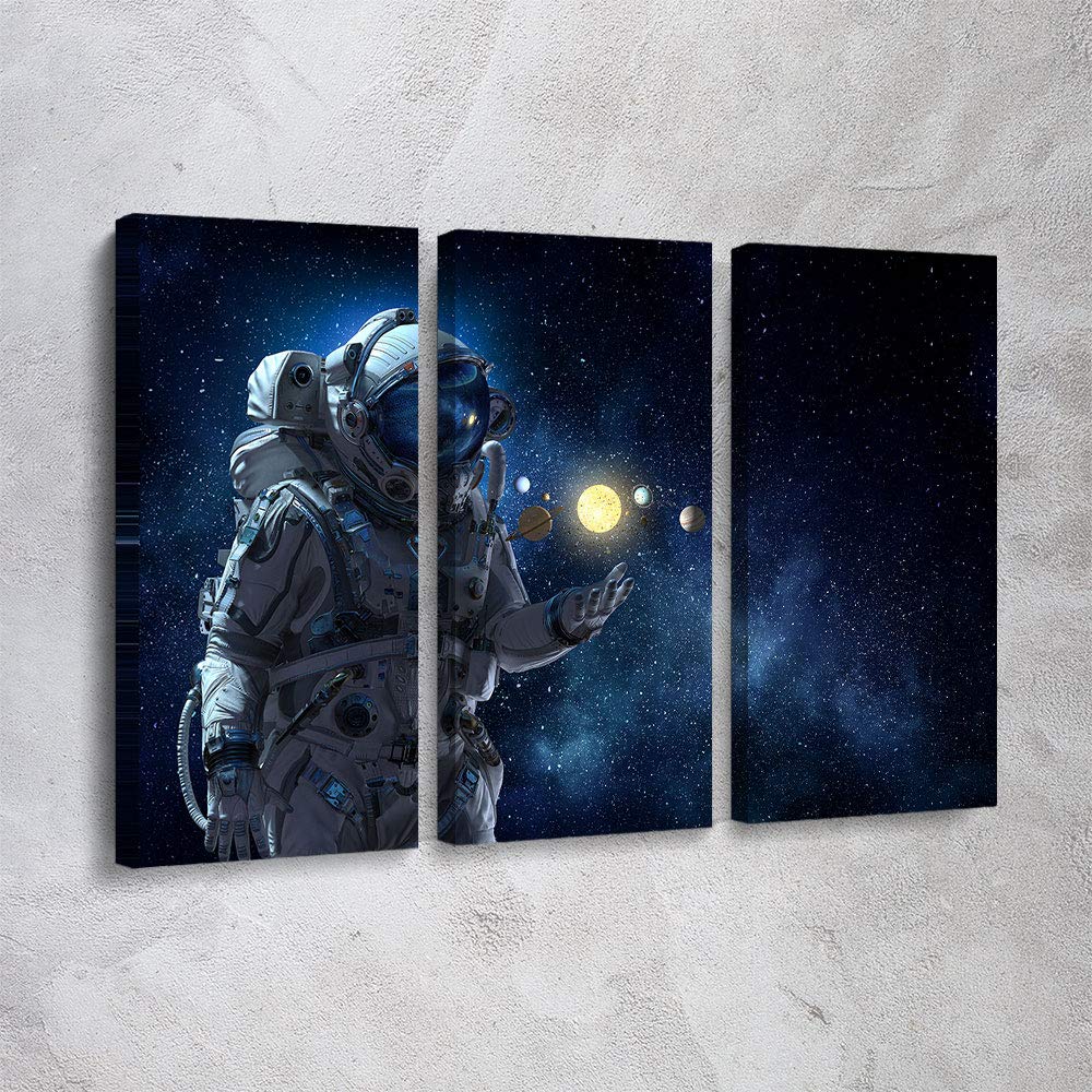 NASA Space Planets Astronomy Solar System Canvas Wall Art - 3 Piece Large Contemporary Space Decor for Office & Home - Ready to Hang Made in USA | Perfect for Astronomy Lovers, Science Classroom & Modern Interior Design