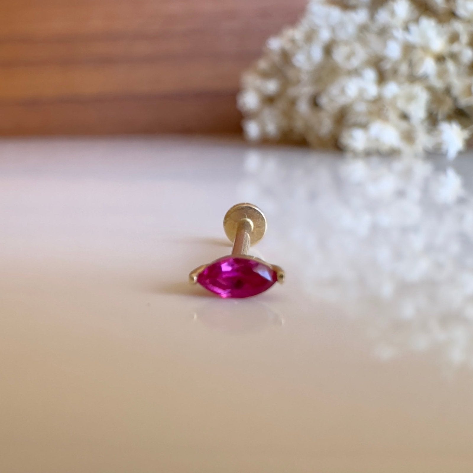 14K Yellow Gold Marquise Pink Ruby Flat Back Stud Earrings for Women - Elegant Dainty Jewelry for Parties, Weddings & Everyday Wear