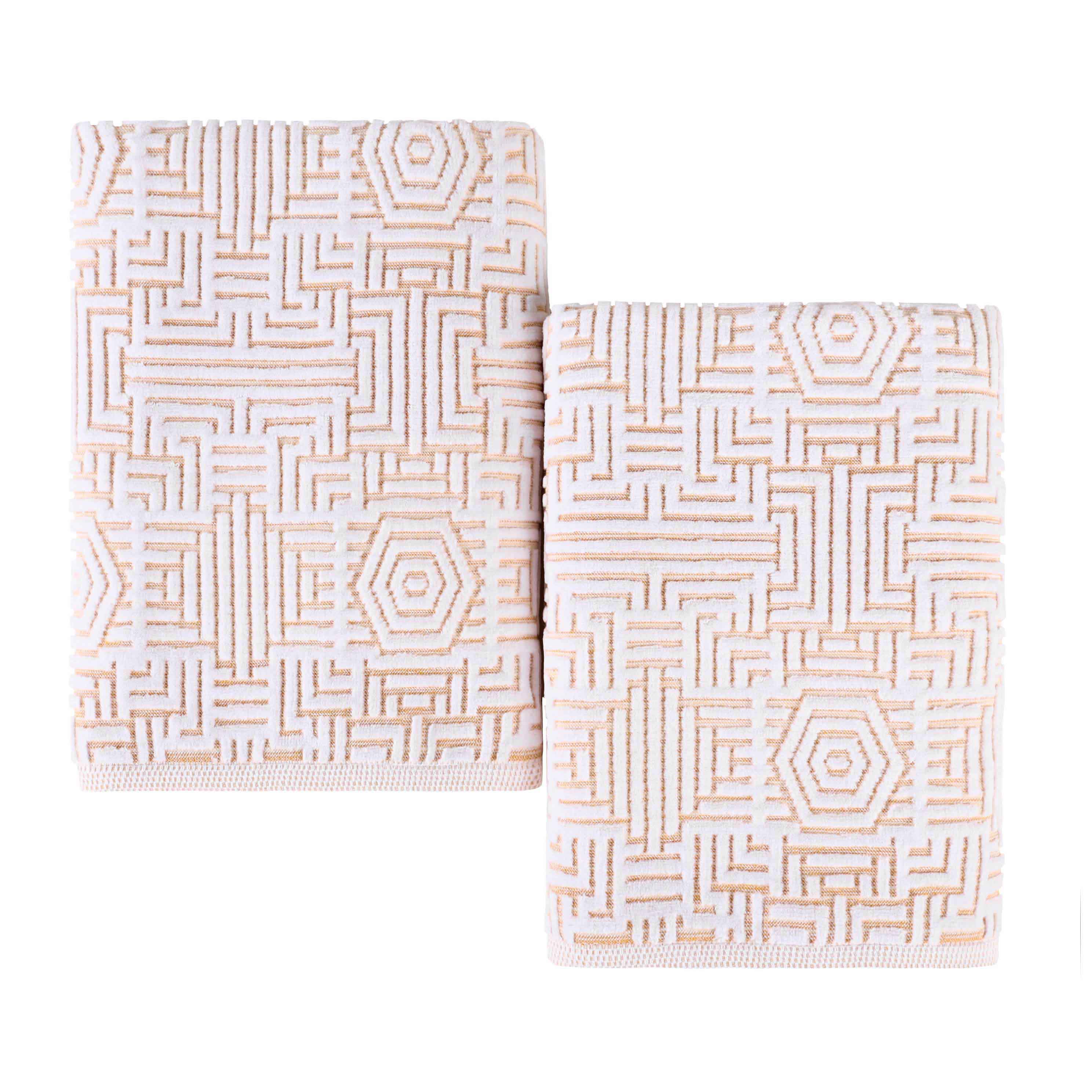 Premium Cotton Modern Geometric Jacquard Plush Bath Towel Set of 2 - Ultra Absorbent & Quick Dry Bath Sheets for Spa, Gym & Luxury Bathroom Decor