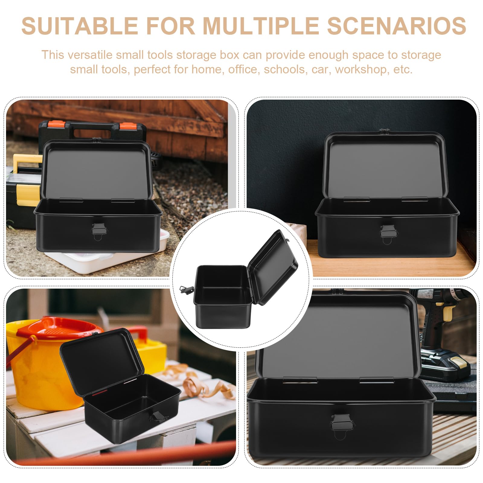 DOITOOL Small Metal Tool Box - Portable Steel Tool Organizer with Metal Latch Closure, 7.86x4.91x3.07in - Compact Hip Roof Design for Home, Garage & Workshop Tool Storage (Black) - Perfect for DIY Projects, Car Repair & Professional Use