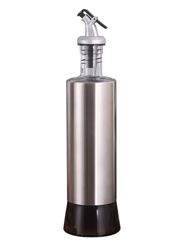 Premium Stainless Steel & Glass Oil and Vinegar Dispenser Bottle Set - 17 oz Kitchen Oil Bottle with Drip-Free Spout for Salad Dressing, Cooking Oil & Balsamic Vinegar - Perfect for Home Chefs & Restaurants