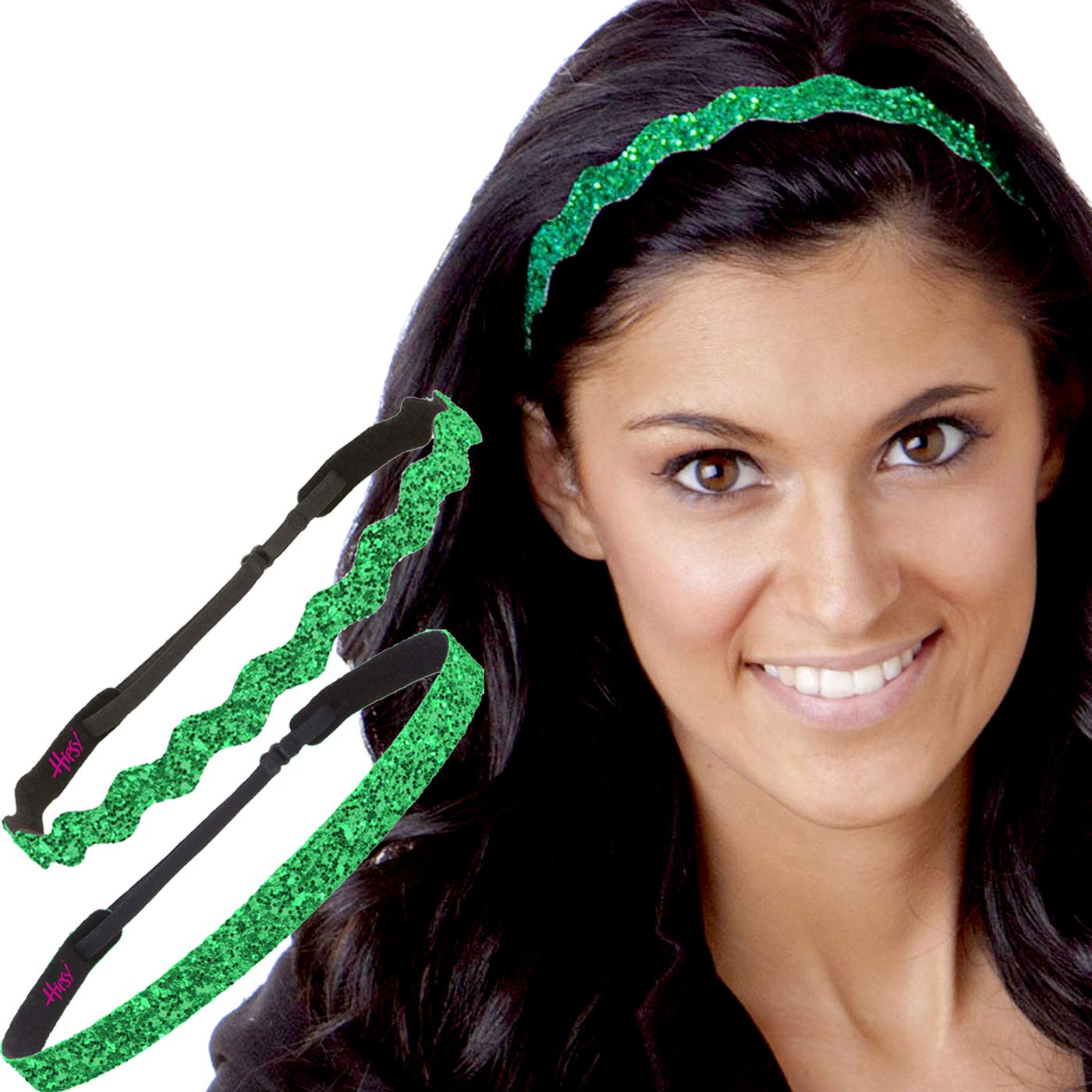 Sparkly Bling Adjustable No-Slip Headbands for Women, Girls & Teens - Petite Size, Mixed Glitter Green (2-Pack) | Perfect for Workouts, School, Parties & Everyday Style