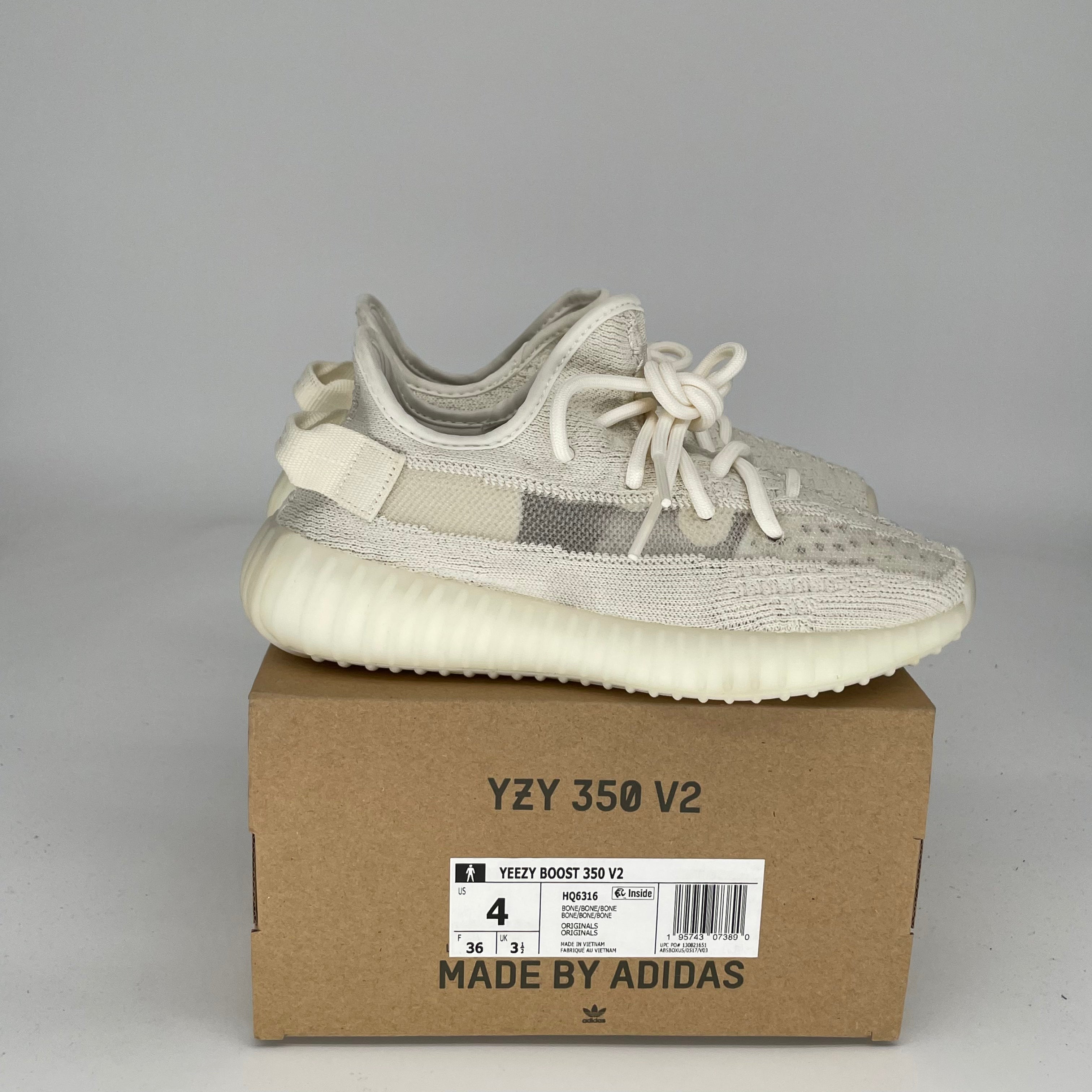 Adidas Yeezy 350 V2 Bone White Sneakers - Men's Size 4 (HQ6316) | Comfortable Running Shoes for Casual Wear & Street Fashion