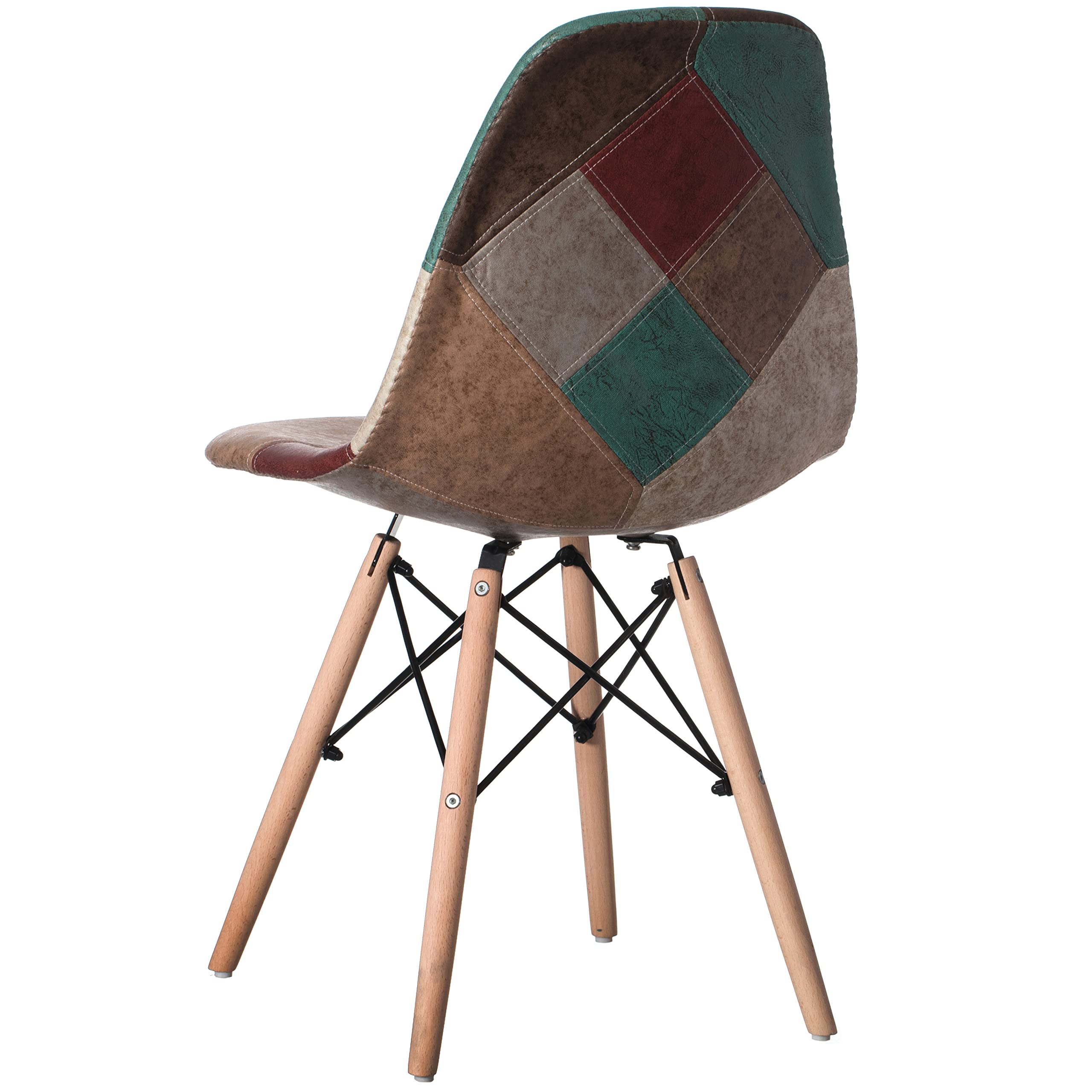 Modern Fabric Patchwork Chair with Leather & Suede-Like Upholstery & Wooden Legs - Set of 2 for Kitchen, Dining Room, Entryway & Living Room - Perfect for Home Decor, Entertaining Guests & Cozy Seating