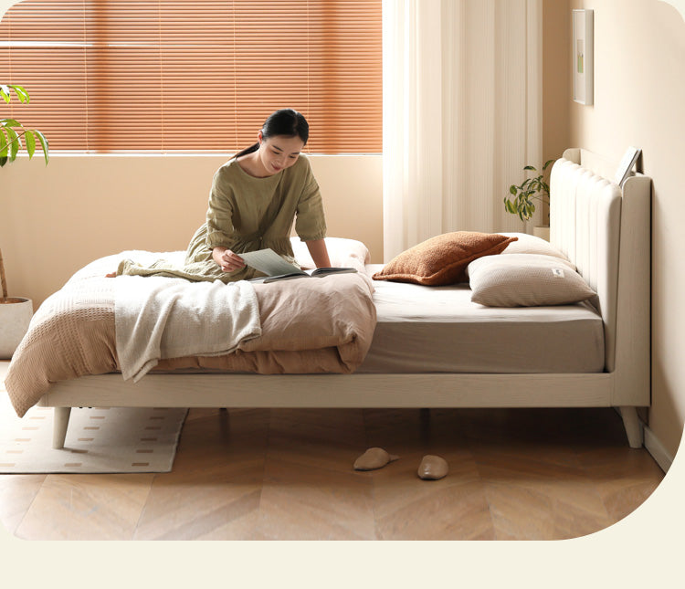 Solid Oak Wood Piano Key Bed Frame - Cream Finish - Elegant and Durable Bedroom Furniture for Classic and Modern Decor Styles