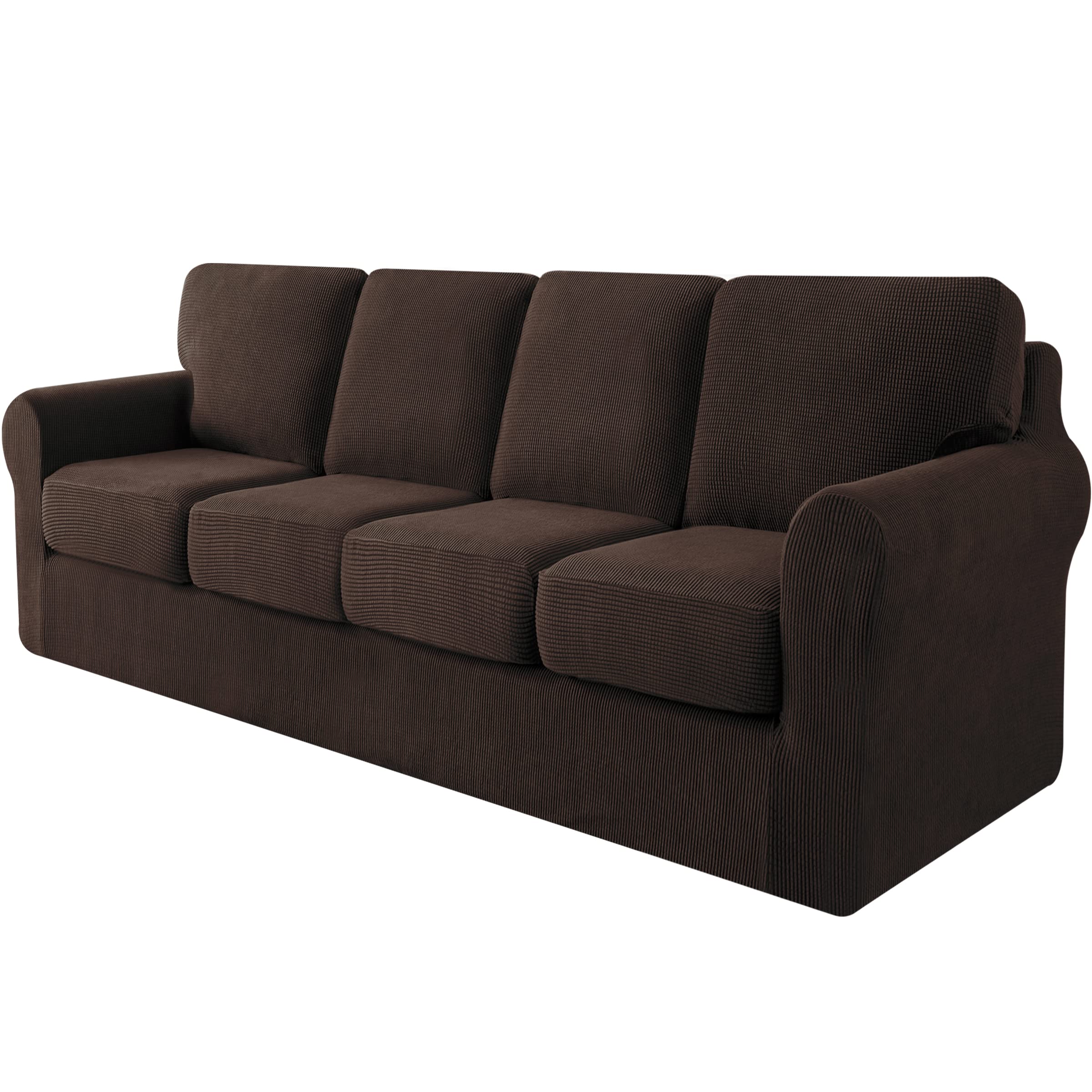 Subrtex 9-Piece Sofa Cover Set - Stretchable Furniture Protector for 4-Seater Couches with Separate Cushion & Backrest Covers (X-Large, Dark Coffee) - Perfect for Living Room, Family Room & Pet-Friendly Homes