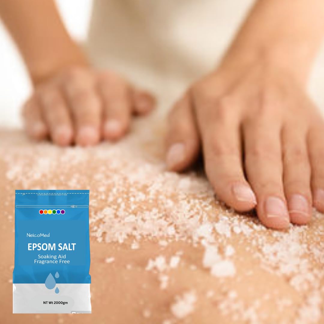 **NelcoMed® Epsom Salt Magnesium Sulfate Crystals - 1kg for Muscle Pain Relief, Detox & Relaxation | Natural Therapy for Sore Muscles, Aches & Stress | Perfect for Bath Soaks, Foot Soaks & Plant Care | Includes FREE Hot & Cold Gel Pack**    *(Use Cases: Ideal for post-workout recovery, stress relief, spa-like baths, foot soaks, and nourishing plants.)*