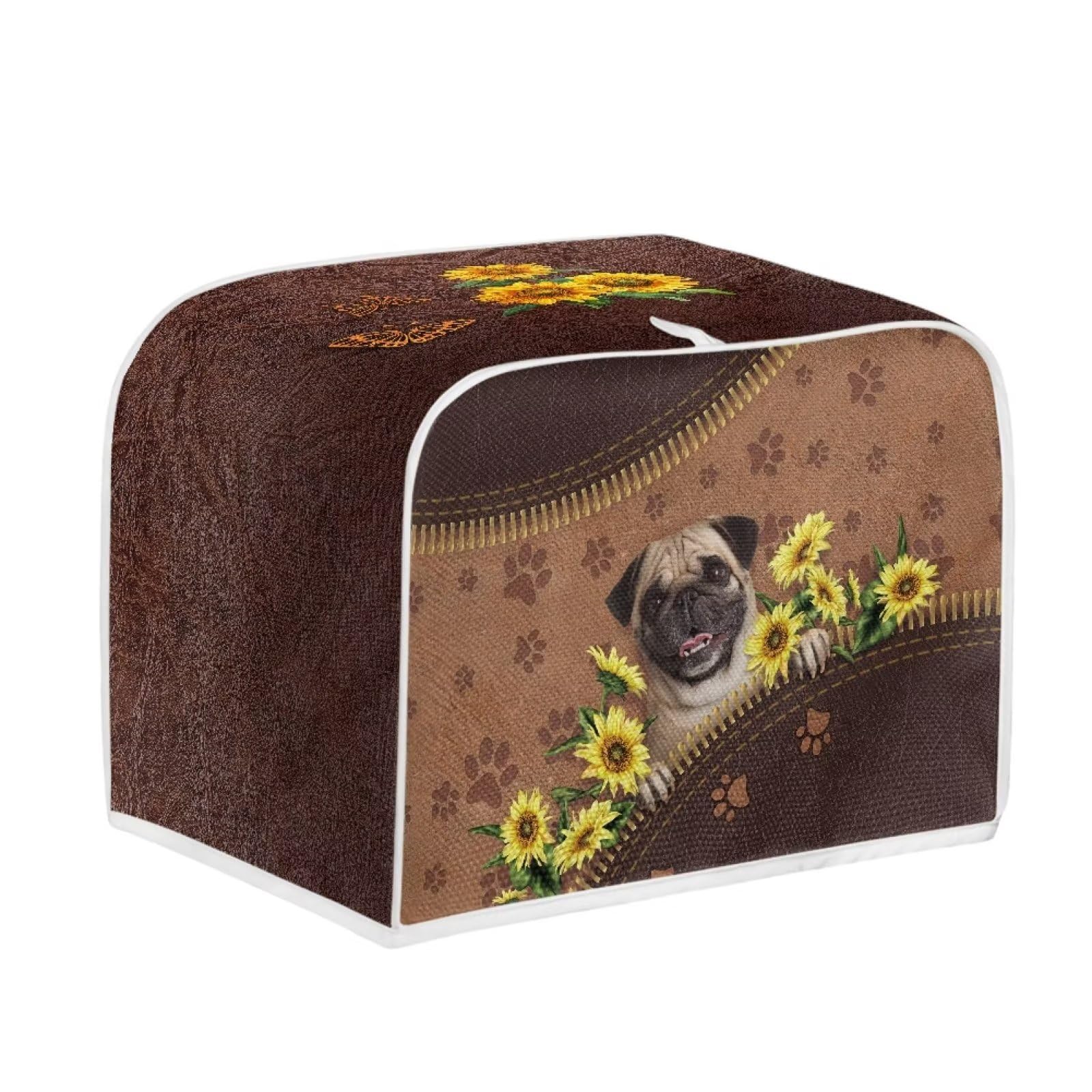 Sunflower & Bulldog Paw Print Toaster Cover - Dustproof & Protective Bread Machine Cover for Kitchen Appliances - Perfect for Toasters, Bread Makers & Ovens (Home & Office Use)