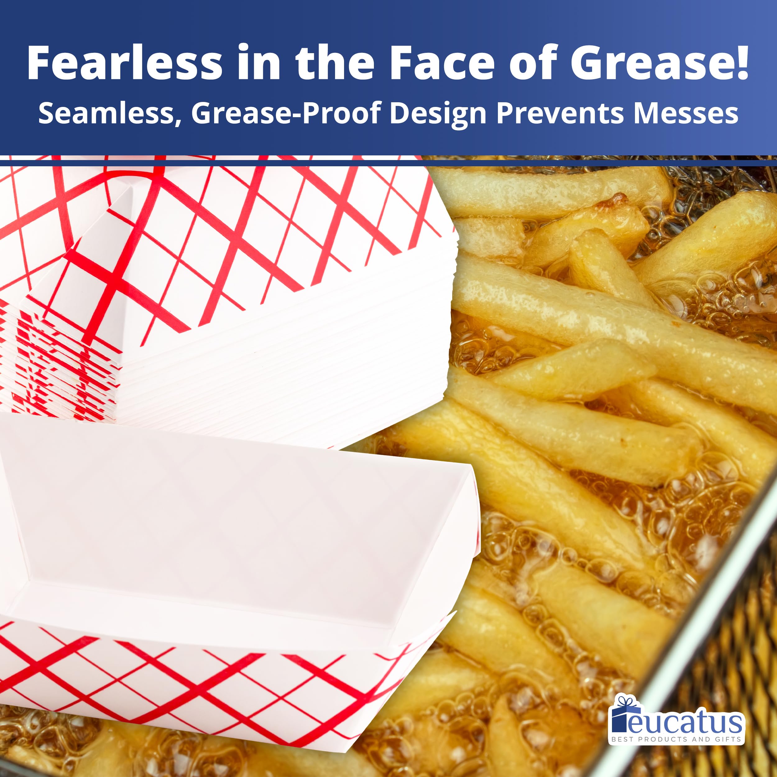 Grease-Proof Heavy Duty Food Trays - 3 lb Capacity (100 Pack) - Classic Checkered Paper Baskets for Hot & Cold Snacks - Perfect for Carnival, Concession Stands, Circus Parties & Outdoor Events