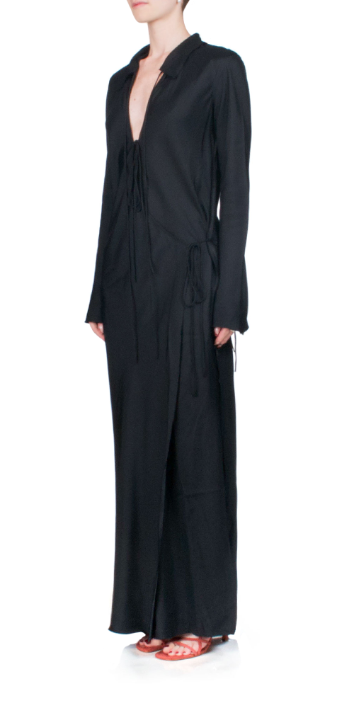 Emery Long Sleeve Tie Maxi Dress for Women - Elegant Flowy Formal Evening Gown with Side Slit - Perfect for Weddings, Parties & Special Occasions