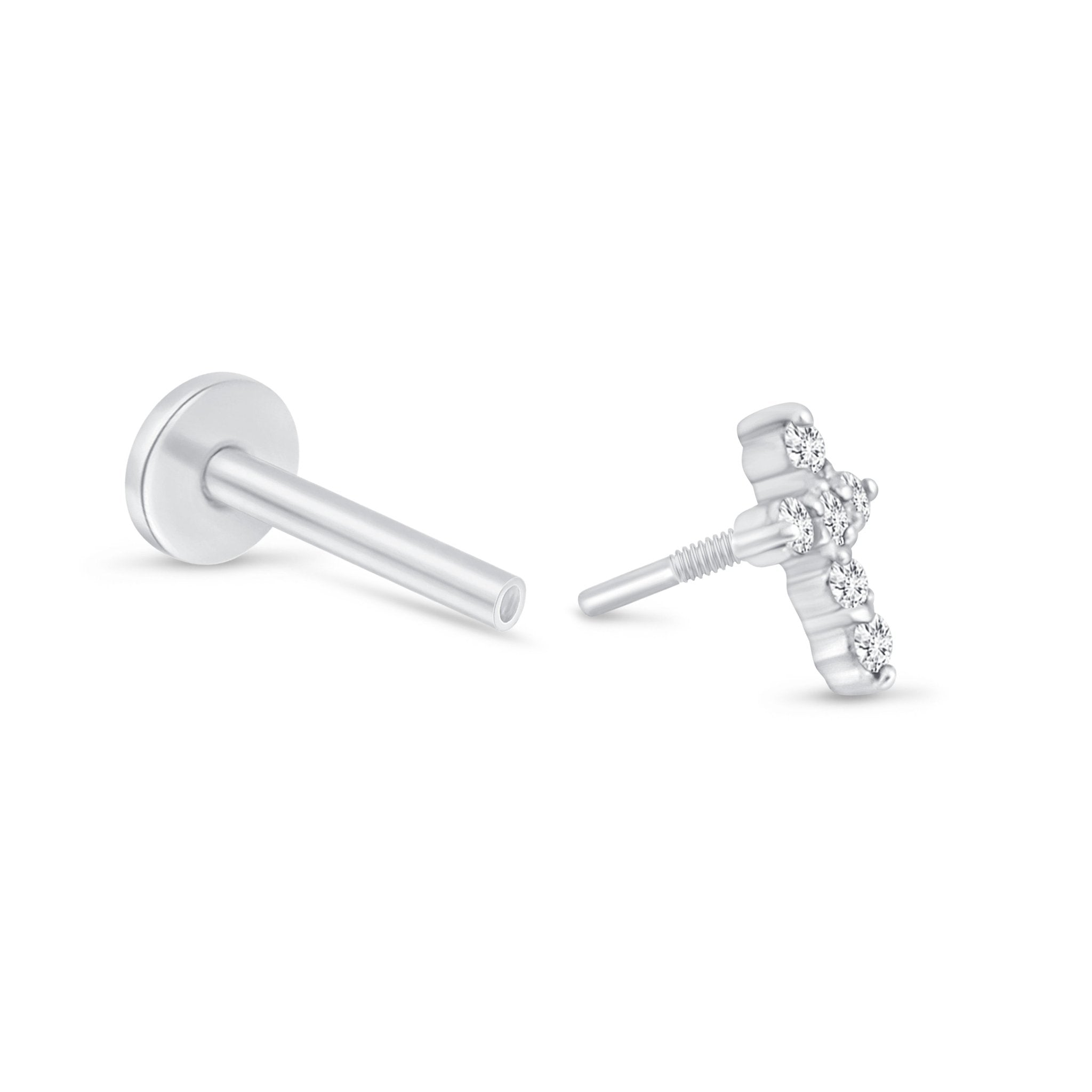 14K White Gold Diamond Pavé Cross Stud Earrings - Hypoallergenic Flat Back for Sensitive Ears | Perfect for Everyday Wear, Gifts & Special Occasions