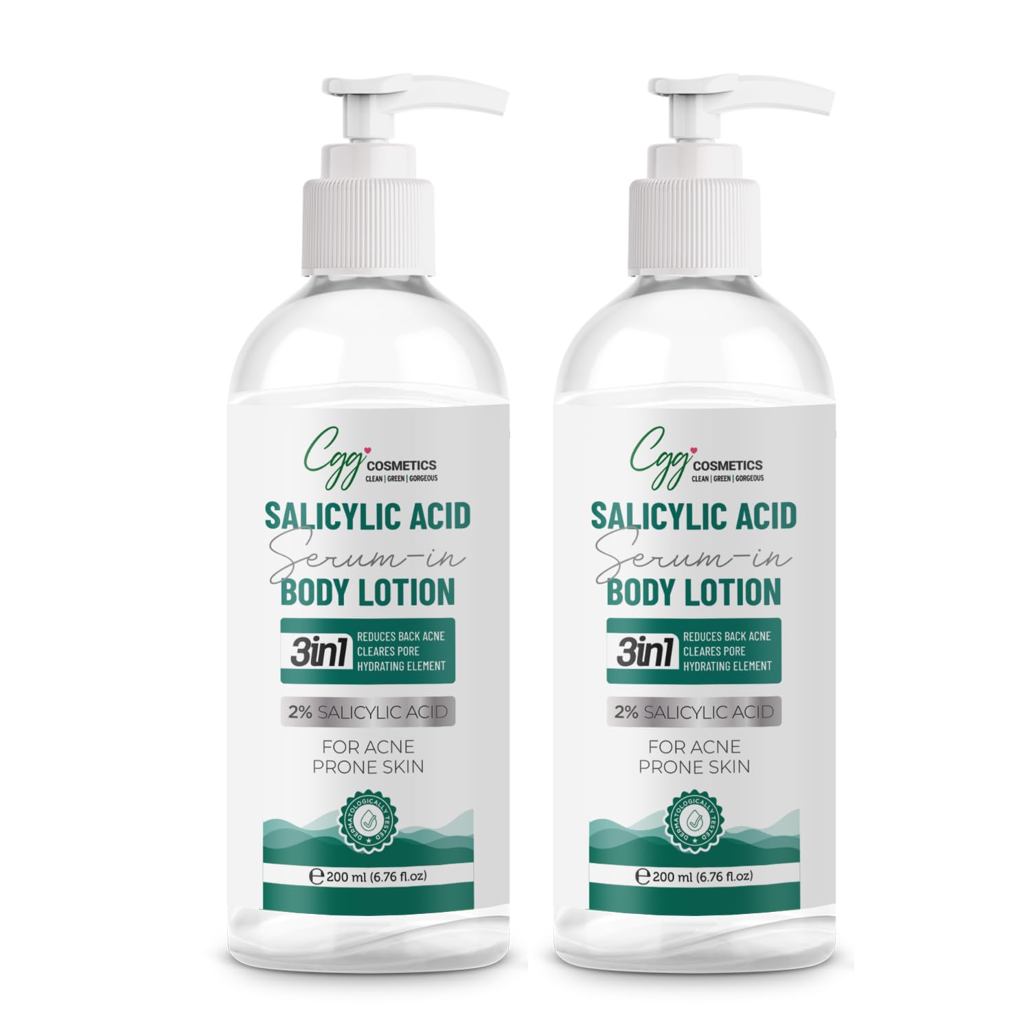 CGG Cosmetics 2% Salicylic Acid Body Lotion for Acne Treatment - 200ml (Pack of 2) - Hydrating Formula for Back Acne & Pore Cleansing - Perfect for Daily Skincare Routine & Body Care