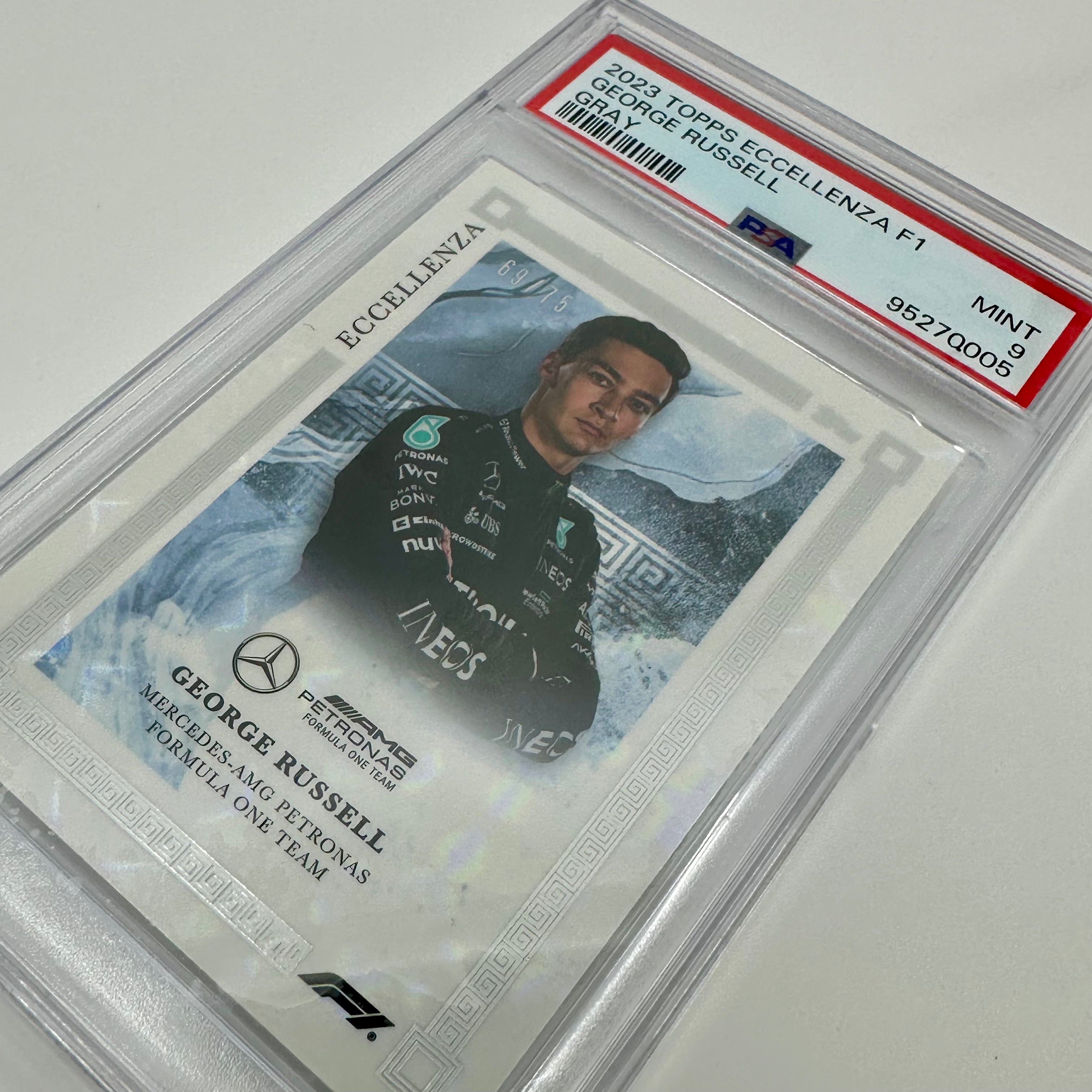 PSA 9 2023 George Russell Gray Eccellenza #69/75 - Rare Football Trading Card for Collectors & Sports Memorabilia Enthusiasts