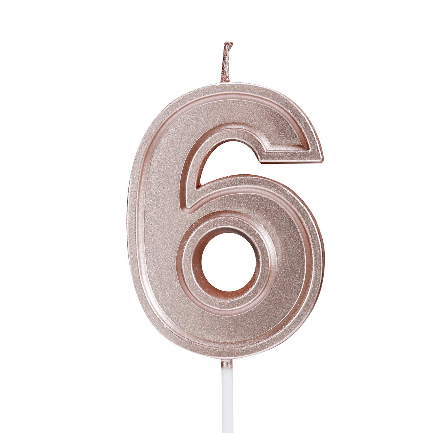 Pfizermay Rose Gold Glitter Number 6 Birthday Candle - Elegant Wedding, Reunion & Theme Party Decoration - Perfect for Baby, Pet or Adult Birthday Cakes - Sparkling Cake Topper for Celebrations