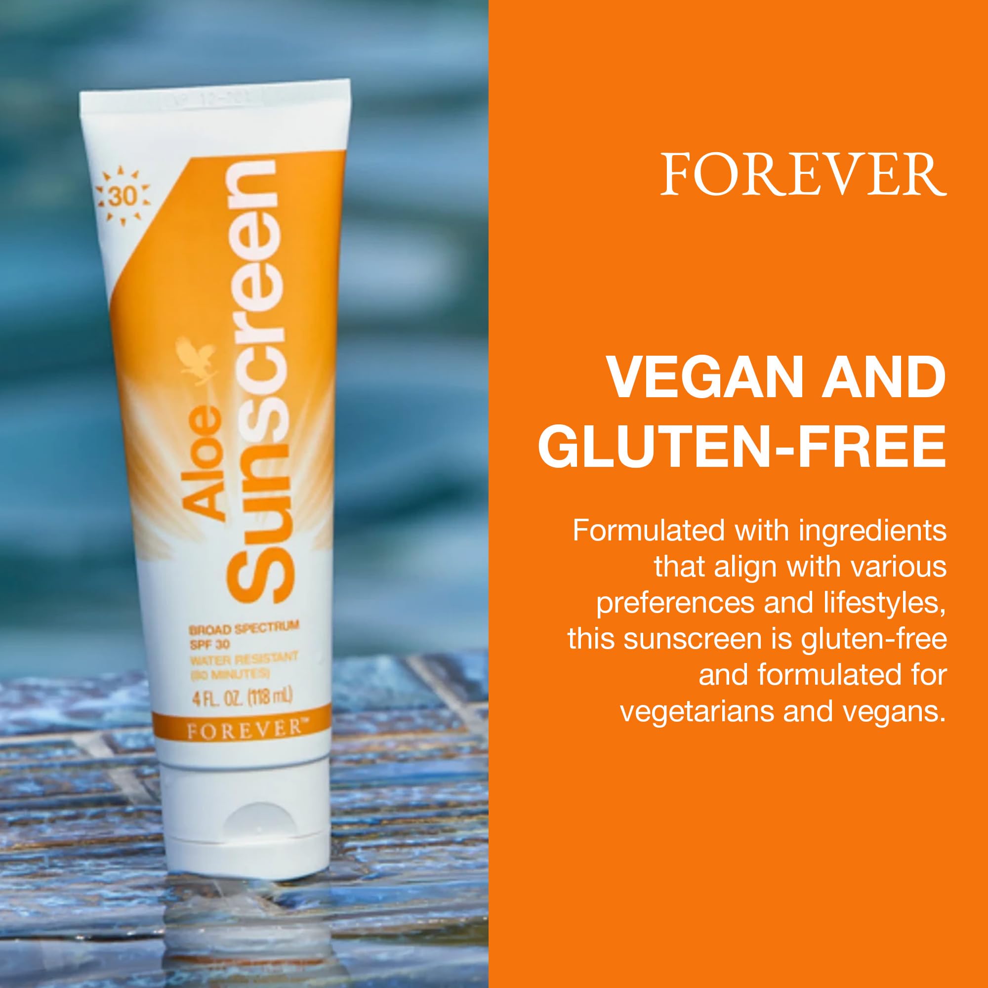 Forever Living Aloe Sunscreen SPF 30 - Natural Aloe Vera Moisturizer, Water-Resistant Broad Spectrum UVA/UVB Protection, 4 fl oz - Perfect for Beach, Swimming & Outdoor Activities