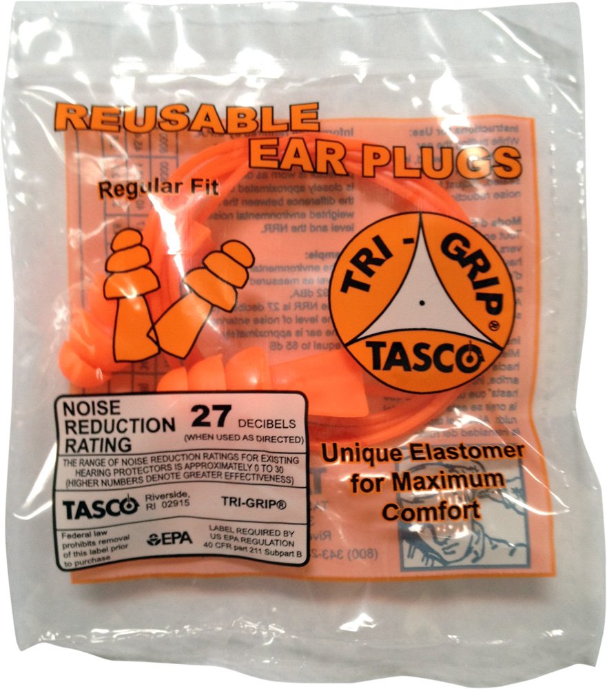 Tasco Tri-Grip Reusable Earplugs with Cord - NRR 27 Noise Reduction, Made in USA (100-Pack) - Perfect for Construction, Shooting, Concerts & Sleeping
