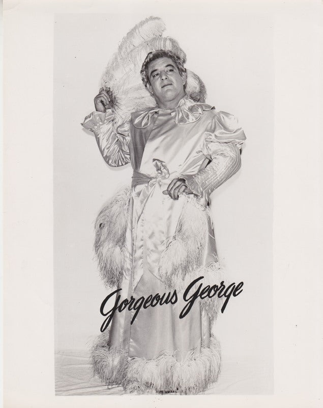 Vintage 1950s AWA Gorgeous George Autographed Promo Photo - Signed Wrestling Memorabilia for Collectors & Fans - Perfect for Man Cave, Sports Bar Decor, Wrestling Fan Gifts