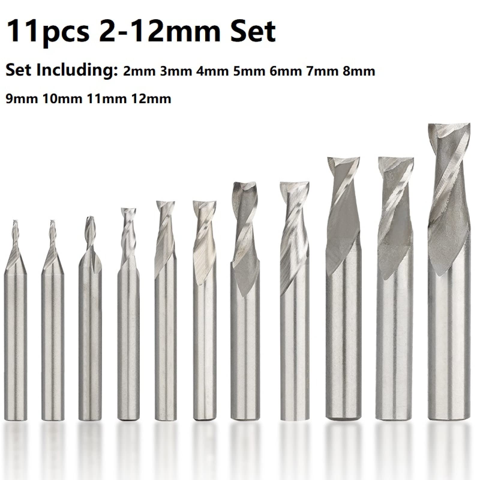 High-Speed Steel (HSS) 2 Flute End Mill Drill Bit Set - 11pcs CNC Milling Cutter for Metal, Aluminum & Wood - Perfect for CNC Machines, Routers & DIY Metalworking Projects