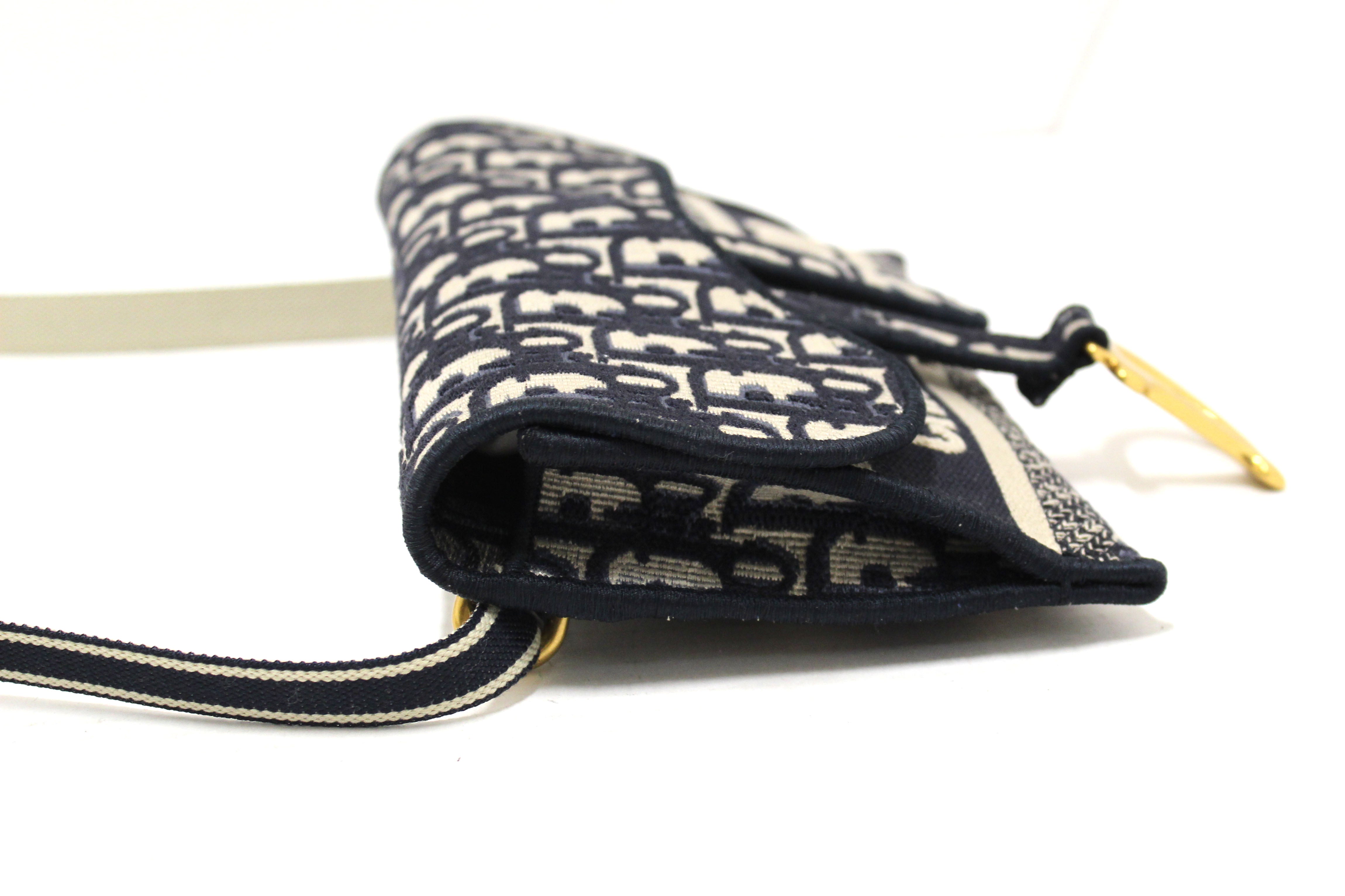 Authentic Christian Dior Blue Dior Oblique Jacquard Saddle Pouch Bag - Luxury Crossbody Bag for Women, Fashionable Designer Handbag for Parties, Dating & Special Occasions
