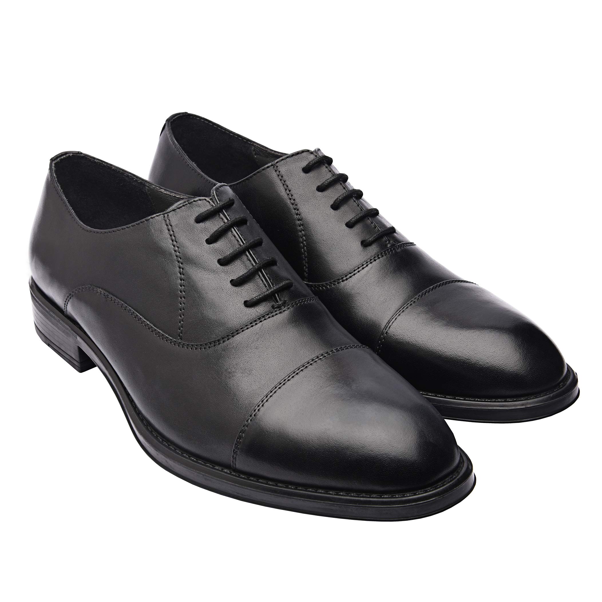 Genuine Leather Men's Dress Shoes - Classic Cap Toe Oxford Formal Shoes with Rubber Sole & Lace Up Design | Handcrafted Premium Business & Wedding Shoes for Men | Perfect for Office, Formal Events & Special Occasions