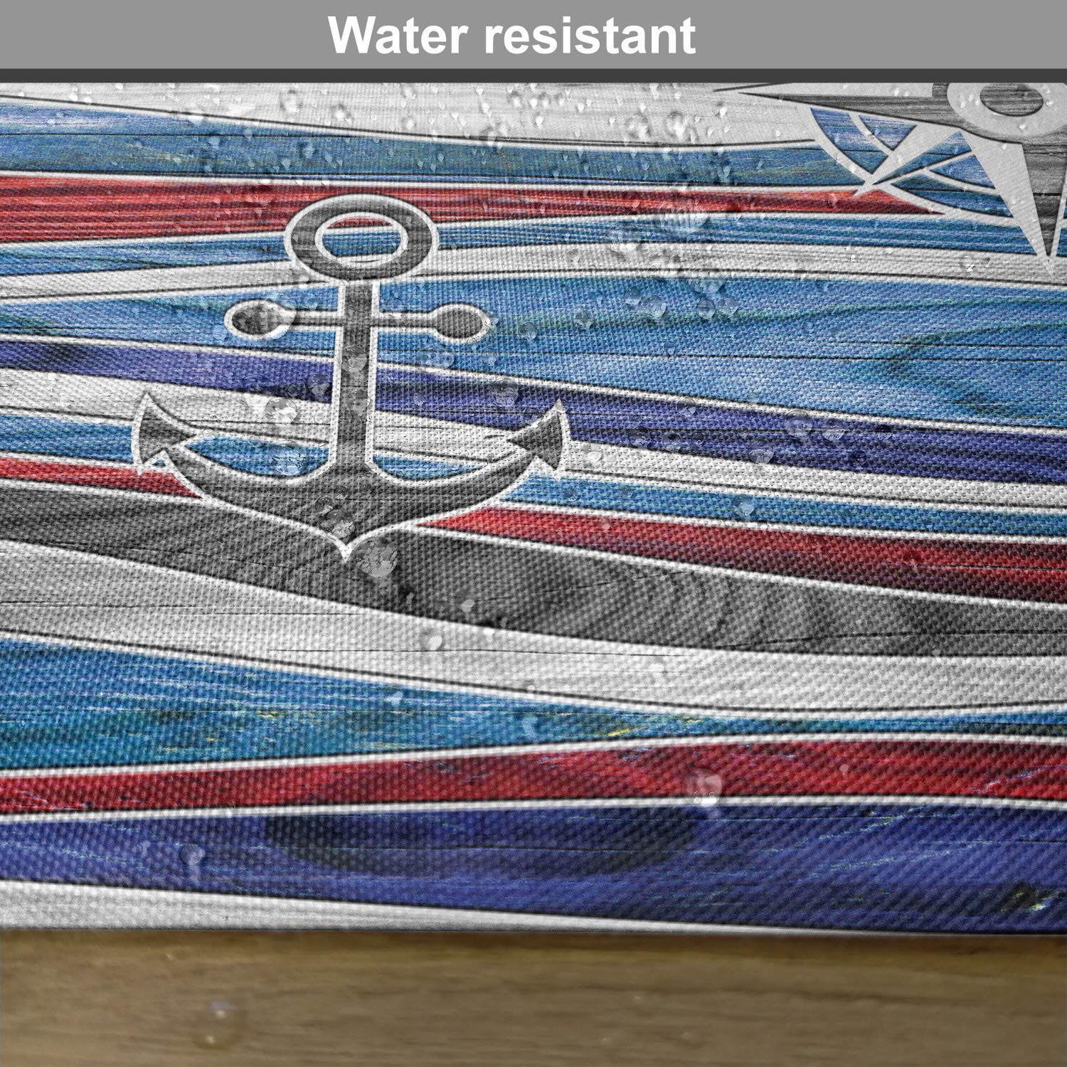 Lunarable Anchor Place Mats Set of 4 - Nautical Boat Anchor Lighthouse Steering Wheel Compass Design on Ocean Wave Background, Washable Fabric Table Mats for Dining Room & Kitchen Decor in Blue Red Grey - Perfect for Beach House, Coastal Theme Dining, and Nautical Party Decorations