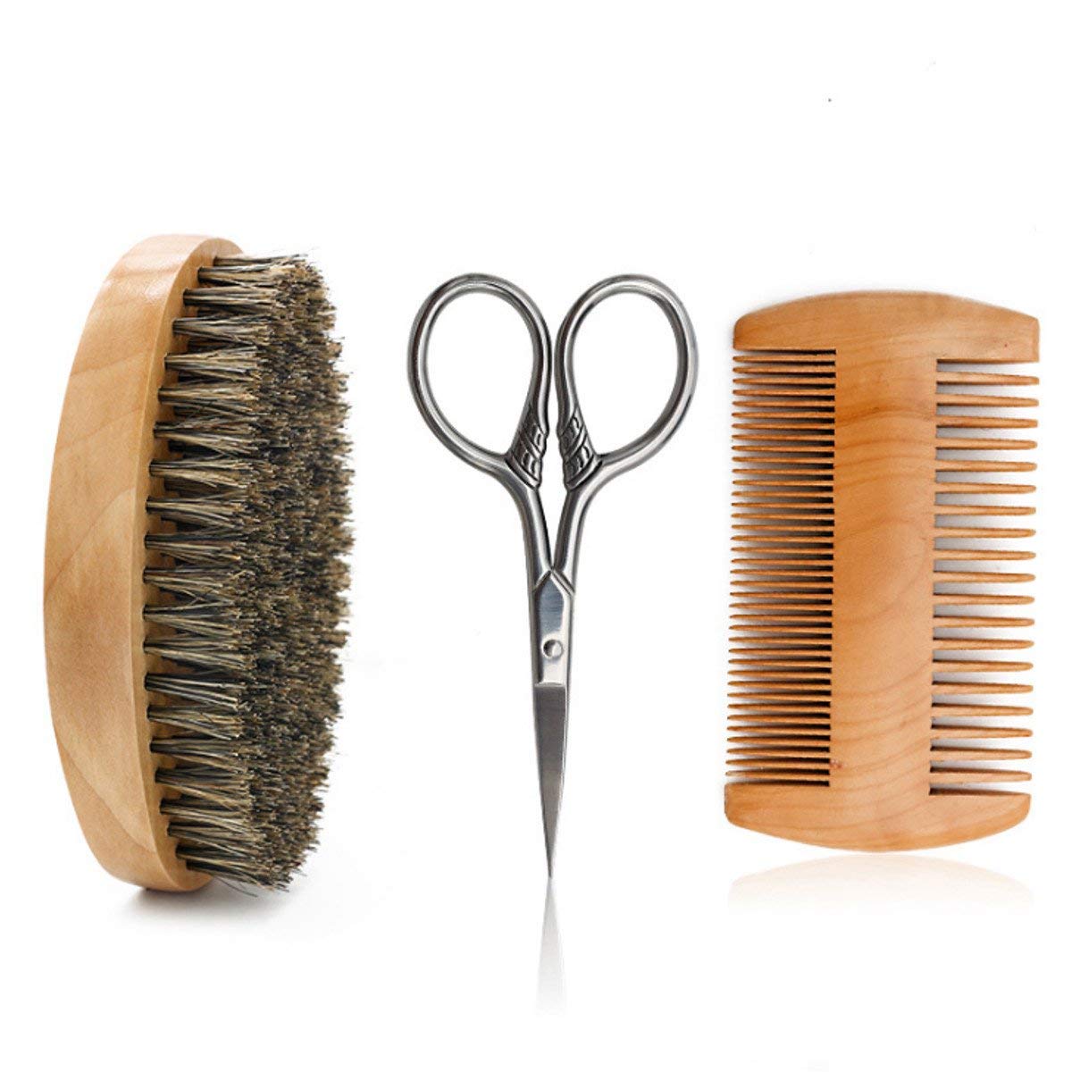 Premium Beard Grooming Kit for Men - Boar Bristle Brush, Bamboo Comb & Mustache Scissors Set | Beard Straightener, Softener & Styling Tools | Perfect for Daily Care, Travel & Gifts