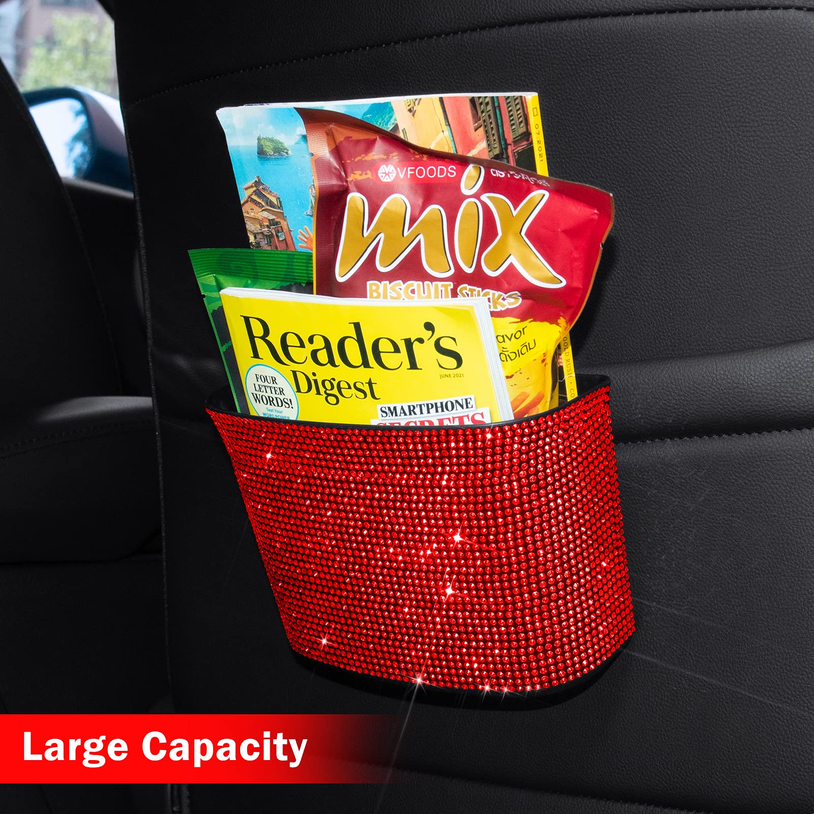 Premium Car Trash Can - Leakproof Hanging Garbage Bin with Clip, Mini Dustbin Organizer for Vehicle, Office, Kitchen & Home - Small Red Auto Accessory (Perfect for Road Trips, Daily Commute & Workspace Organization)