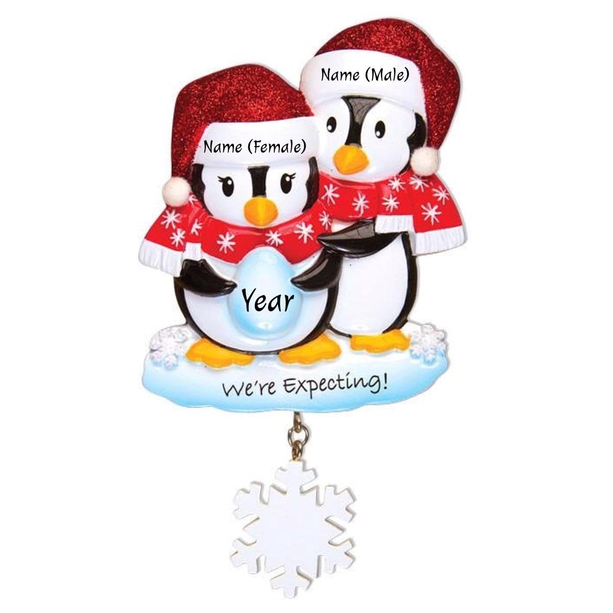 2024 Custom Penguin Couple Christmas Ornament - Personalized 'We're Expecting' Pregnancy Announcement Decor for Tree, Wedding & Family - Glittered Egg Design (Free Engraving) | Perfect for Baby Shower Gifts & Holiday Decorations