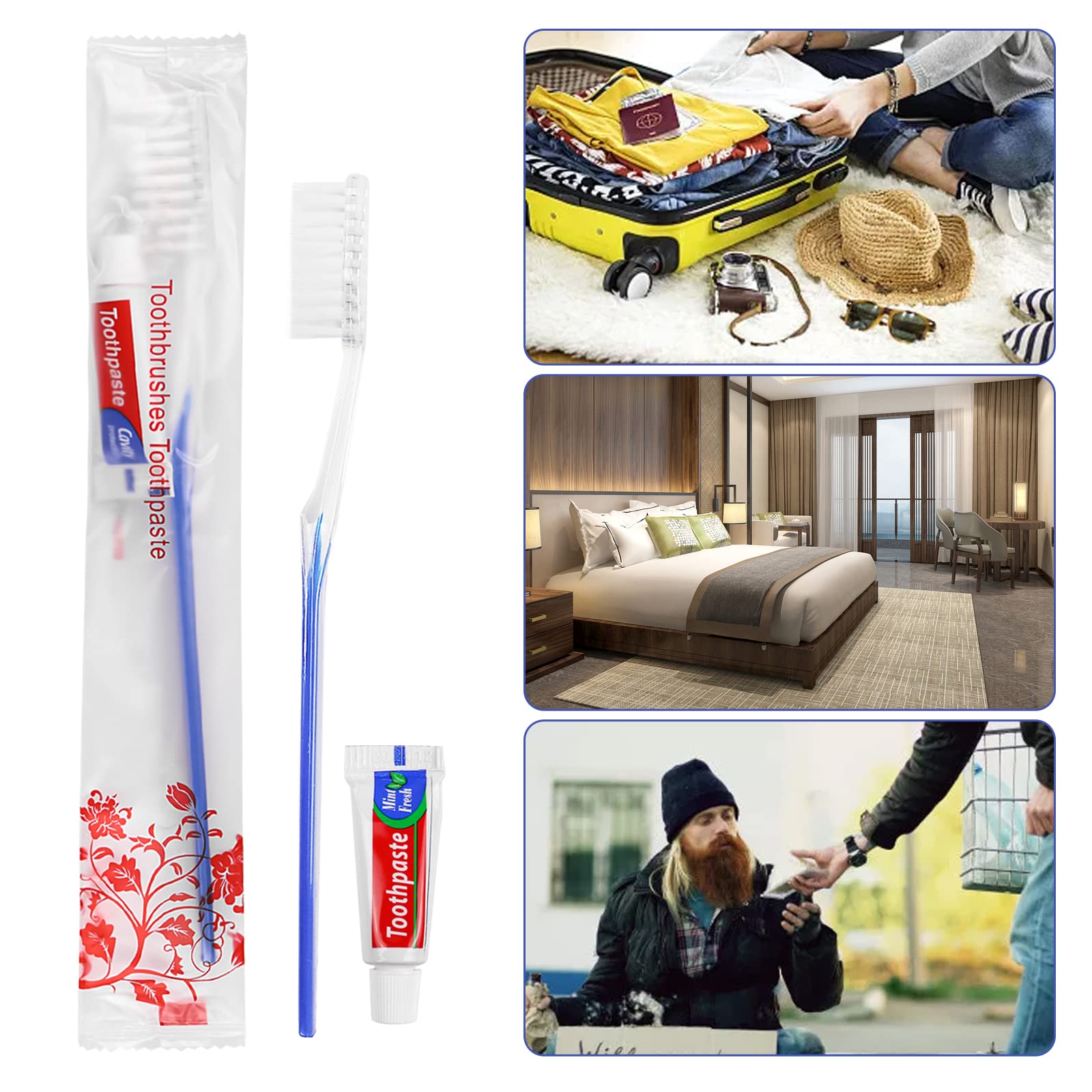 50Pcs Disposable Travel Toothbrush Set with Toothpaste - Individually Wrapped Portable Dental Care Kit for Nursing Homes, Hotels & Charity | Perfect for Travel, Camping, Airplane & Emergency Kits