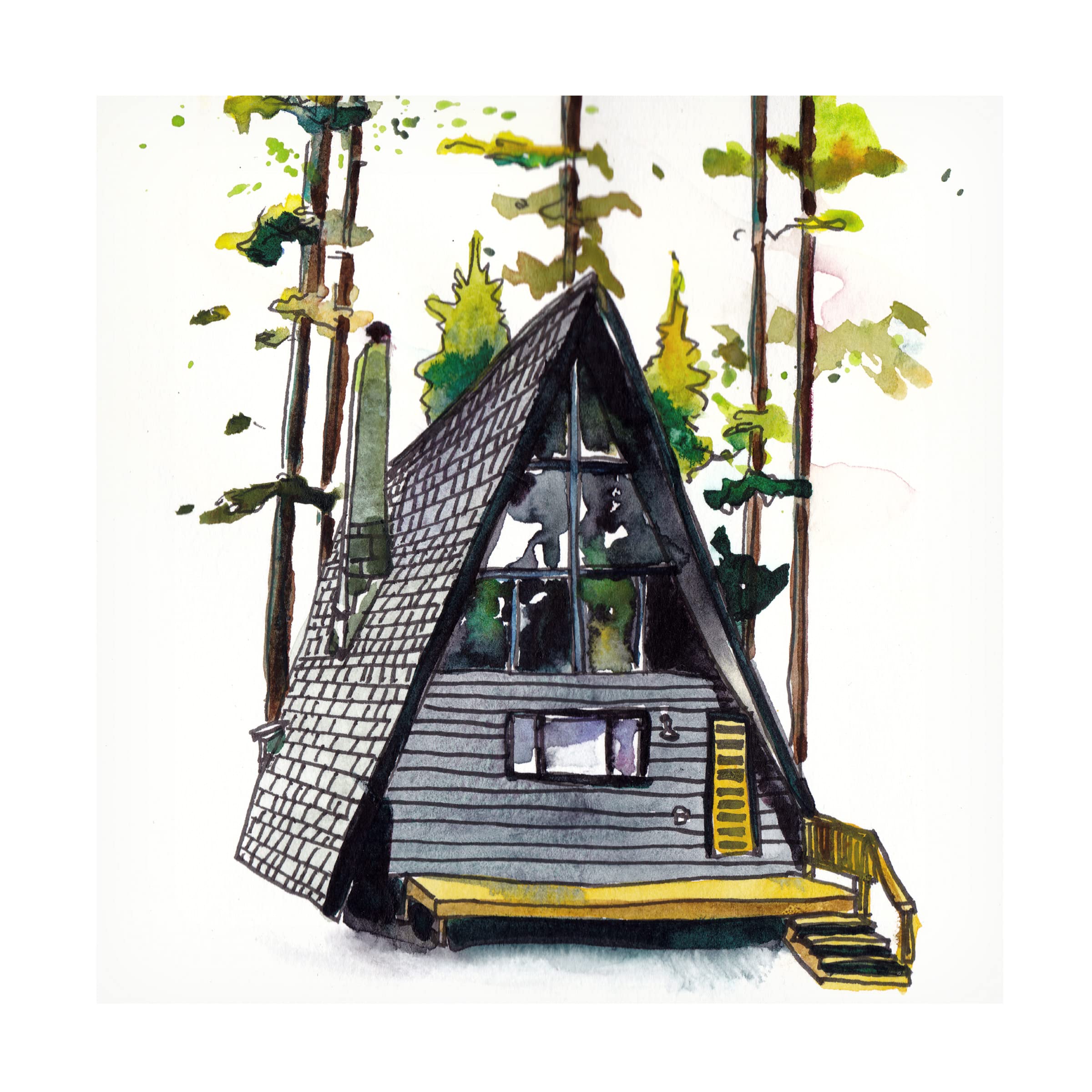 Paul McCreery 'Rad Cabin II' Canvas Wall Art Print - Modern Nature Landscape Painting for Living Room, Bedroom & Office Decor