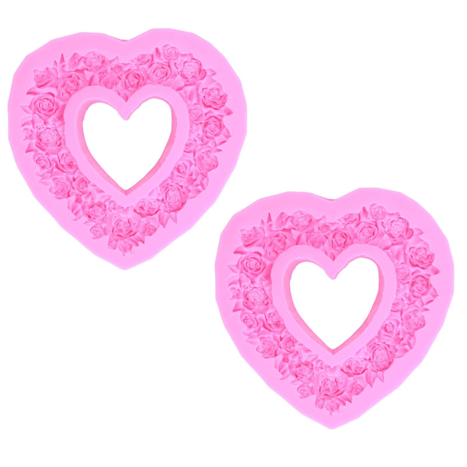 2 Pcs 3D Rose Silicone Mold Set - Heart Wreath Shaped Baking Molds for Cakes, Cupcakes & Desserts - Perfect for Wedding, Birthday, Anniversary Party Decorations & DIY Baking Projects