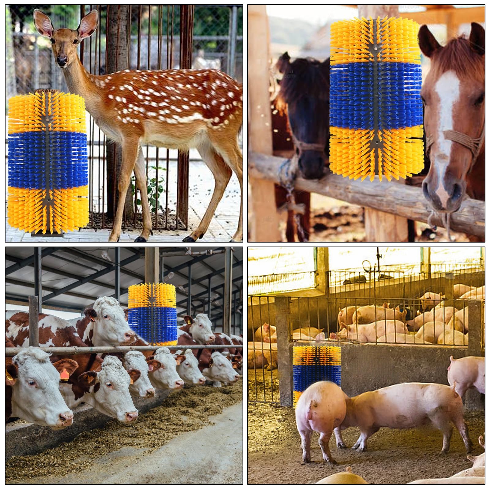 Upgraded Livestock Scratching Brush - Large Anti-Itch Massage Grooming Tool for Horses, Goats, Cattle, Cows, Sheep & Pigs (2-Pack) with 12 Screws | Perfect for Barns, Stables & Pasture Comfort