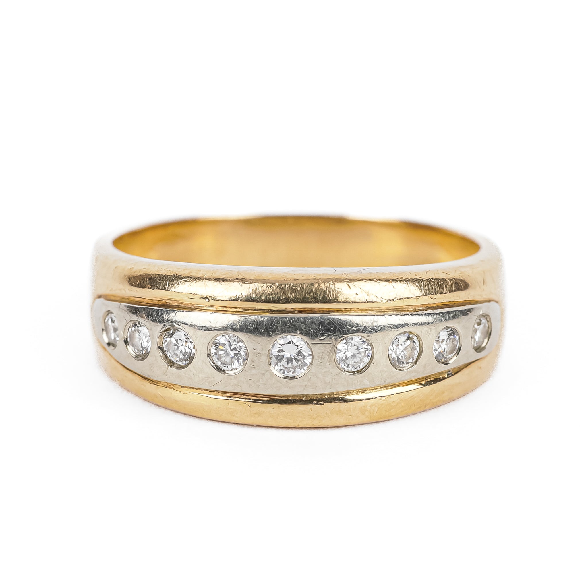 14K Yellow & White Gold Diamond Band Ring for Women - Elegant Stackable Wedding & Anniversary Jewelry Gift