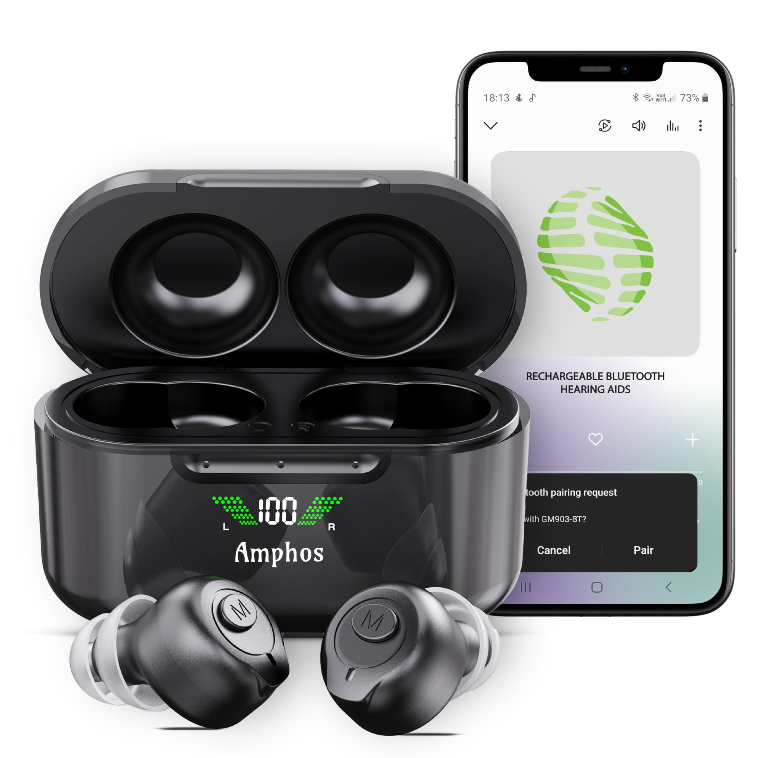 Bluetooth Rechargeable Hearing Aids for Seniors with Noise Canceling & Voice Prompts - OTC Digital Amplifiers for Adults - Wireless Connectivity for Phone, TV & Devices - Perfect for Watching TV, Phone Calls & Social Gatherings