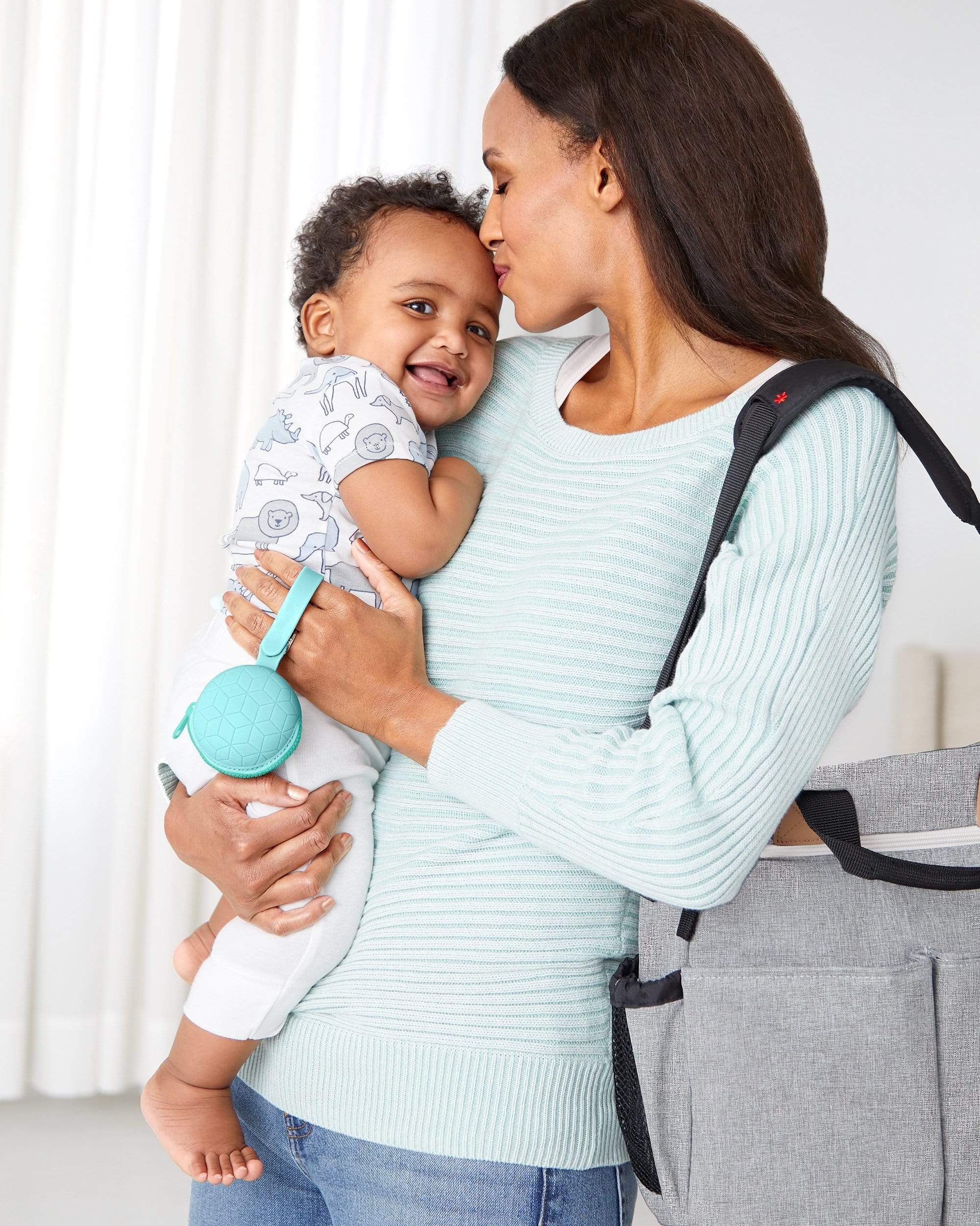 Skip Hop Grab & Go Silicone Pacifier Holder - Baby Pacifier Clip for Stroller, Car Seat & Diaper Bag - BPA-Free Teether Toy for Infants & Toddlers (Perfect for Travel, Daycare & On-the-Go Parents)