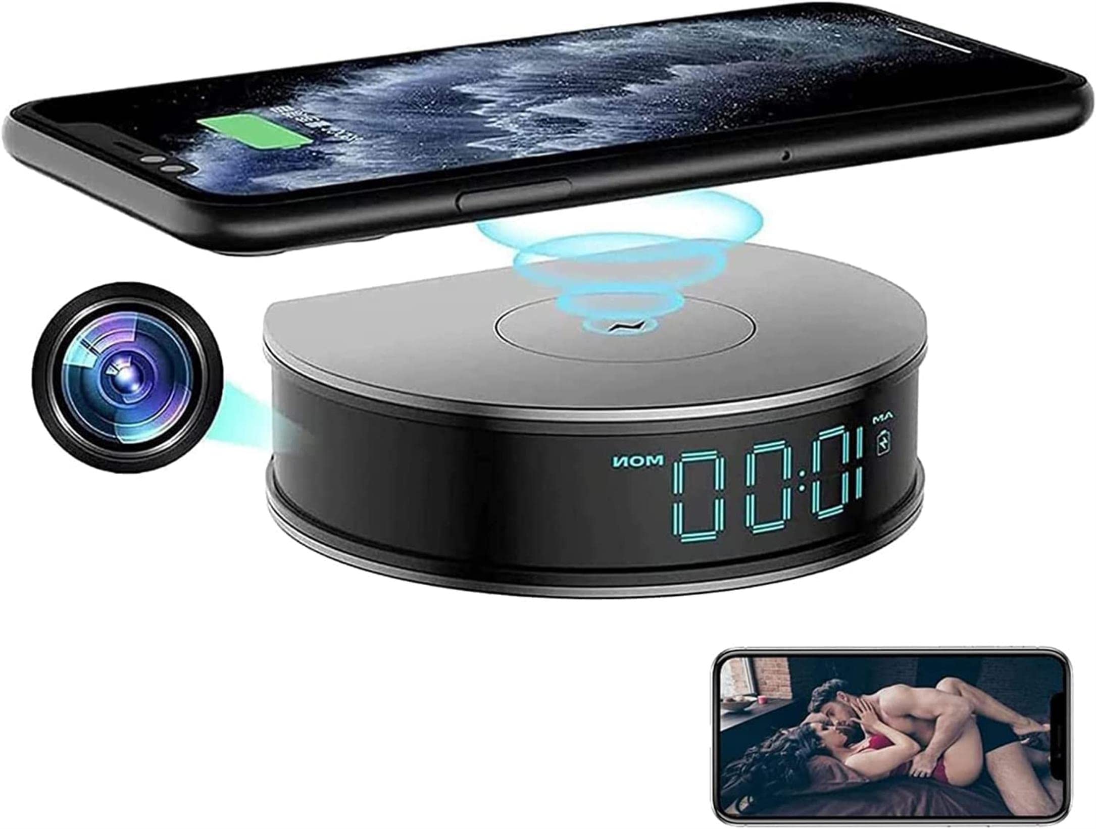 GZYHDC WiFi Spy Camera Clock - 1080P HD Smart Home Security Camera with Two-Way Audio, Night Vision & Wireless Charging Station | 32GB Storage | Indoor/Outdoor Hidden Surveillance for Home, Office, Baby Monitor & Pet Watching
