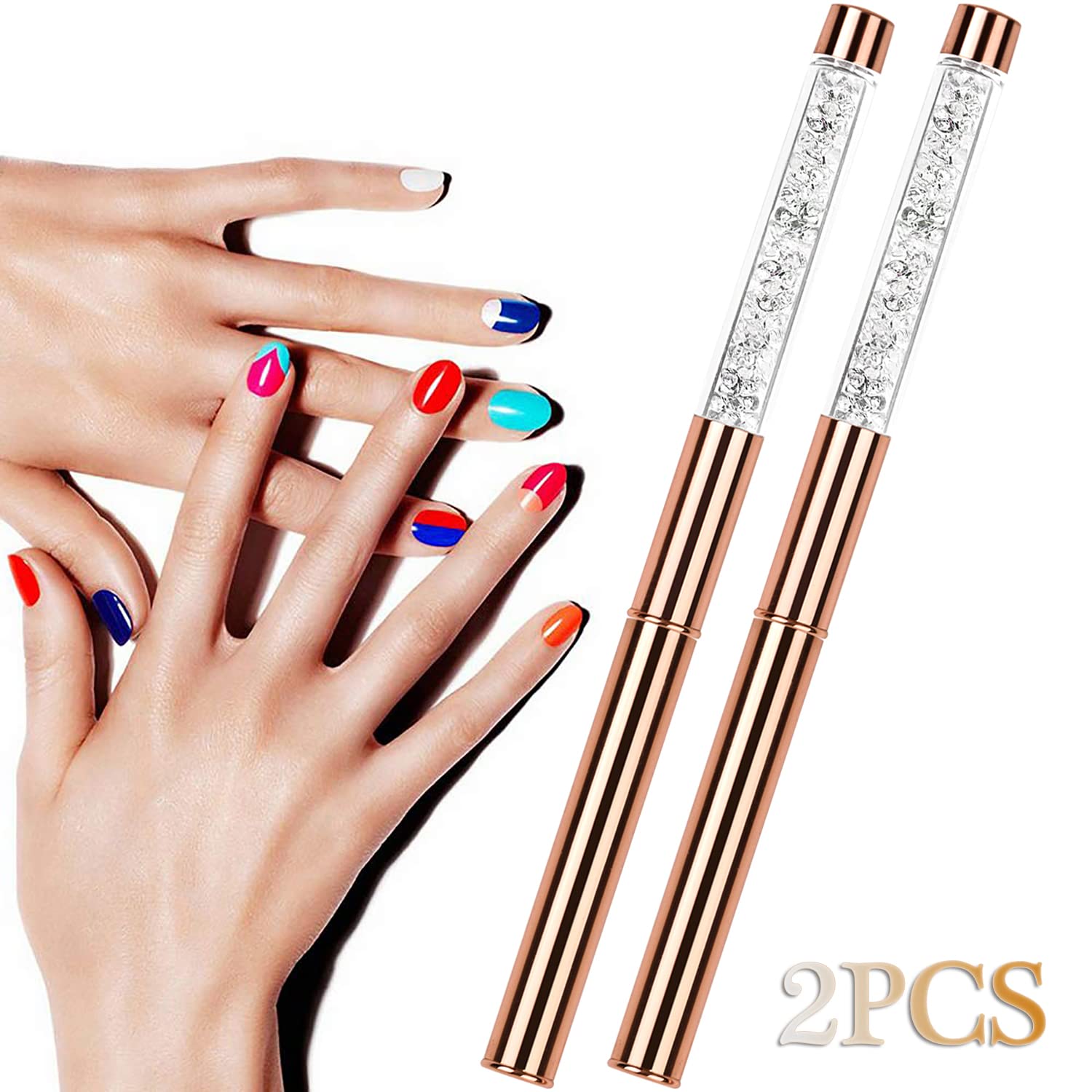 2Pcs Nail Clean Up Brush Set - Oval & Angled Nail Art Brushes for Polish Correction, Rhinestone Handle Cleaning Brushes | Perfect for DIY Manicures, Salon Nail Art & Acrylic Polish Cleanup