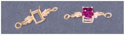 Solid Sterling Silver or 14kt Gold Leaf Bracelet Link for 7x5mm & 10x8mm Emerald Cut Gemstones - Custom DIY Jewelry Making Supplies for Handmade Bracelets, Necklaces & Personalized Gifts