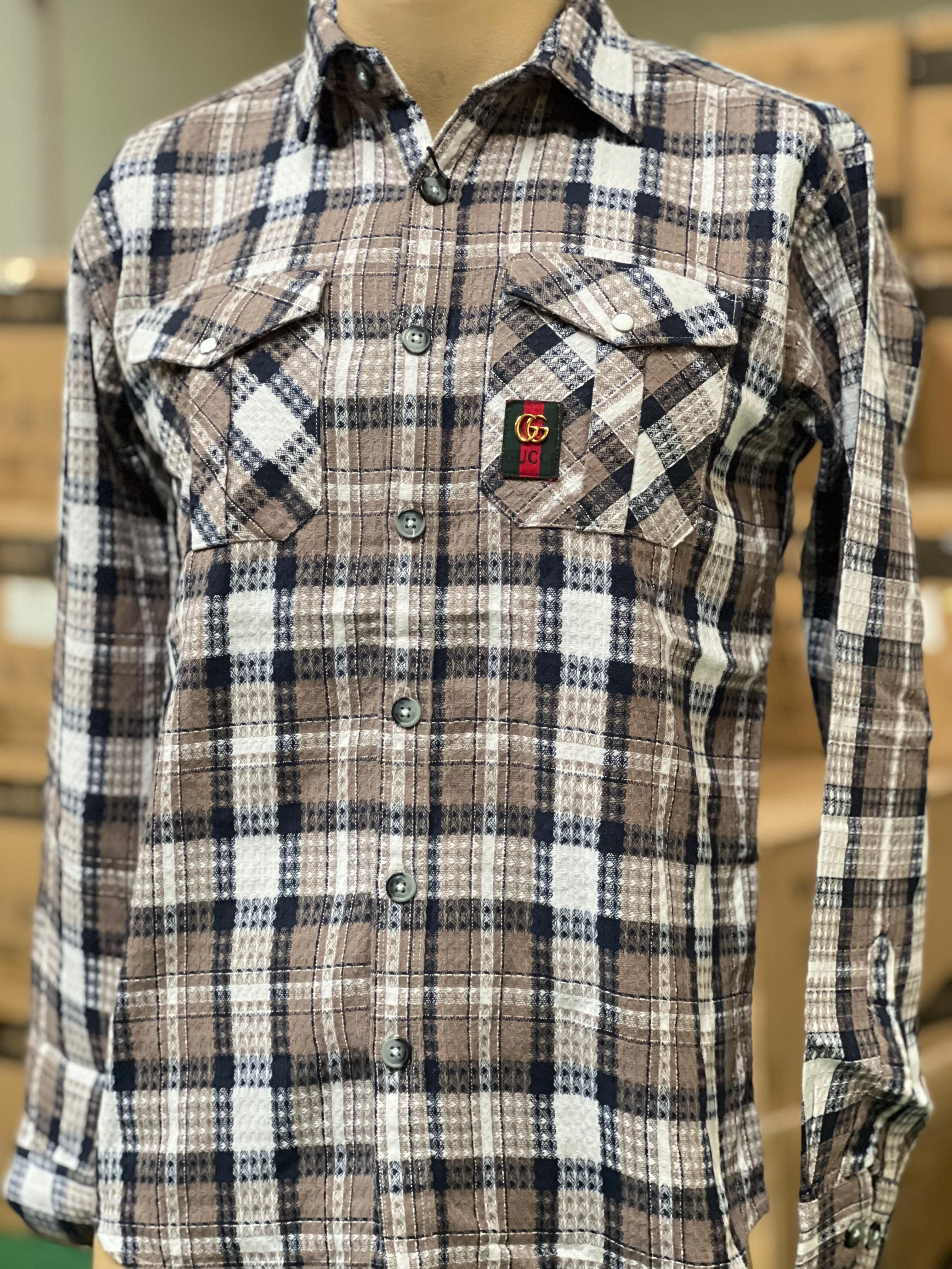 GUCCI Men's Classic Flannel Shirt - Premium Cotton Plaid Button Down for Casual & Business Wear - Perfect for Fall Winter Layering and Office Style