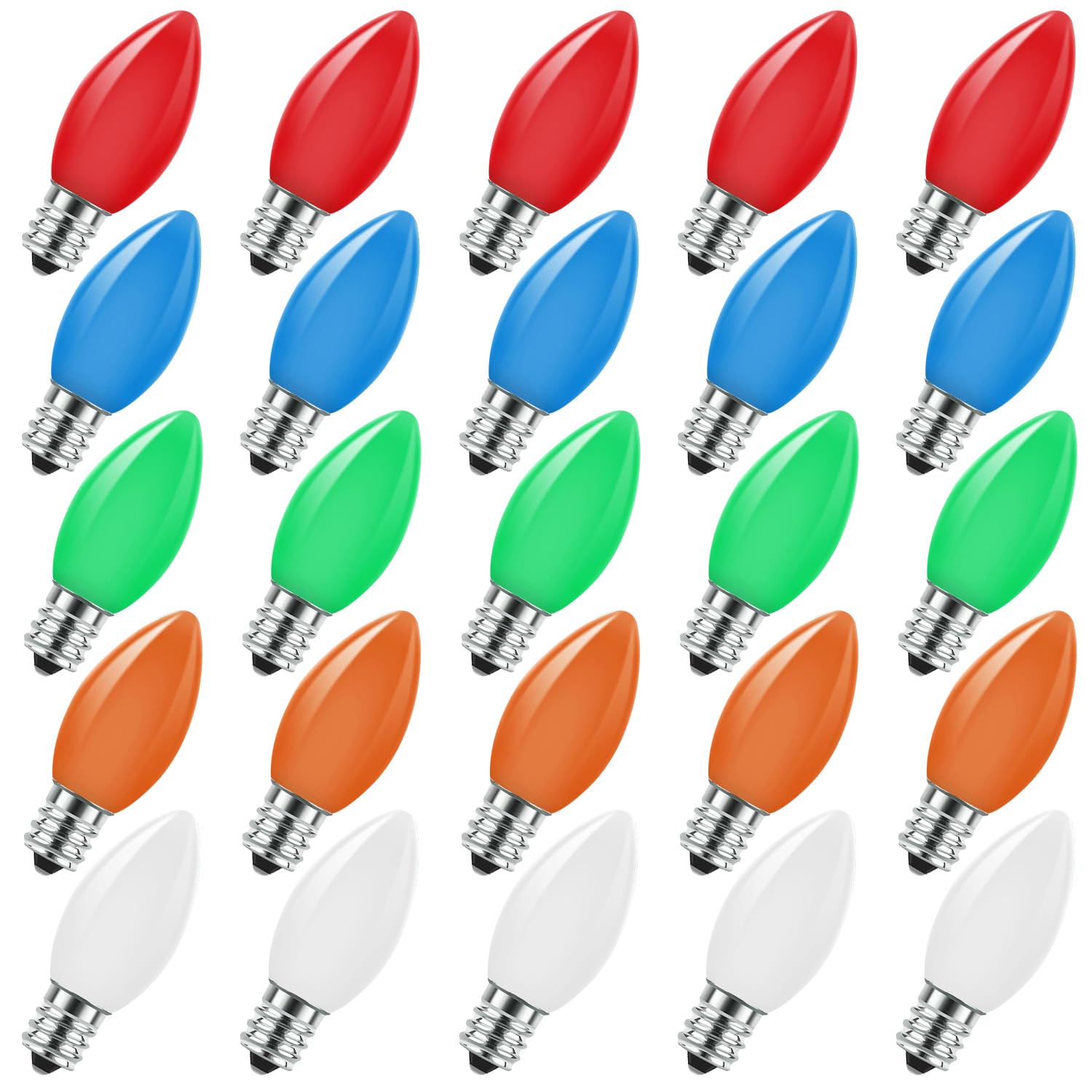 C9 Christmas Replacement Light Bulbs - 25 Pack Multicolor Ceramic LED Bulbs for Indoor/Outdoor String Lights | E17 Socket Base 7W | Perfect for Holiday Decor, Xmas Tree, Patio Party & Home Decoration