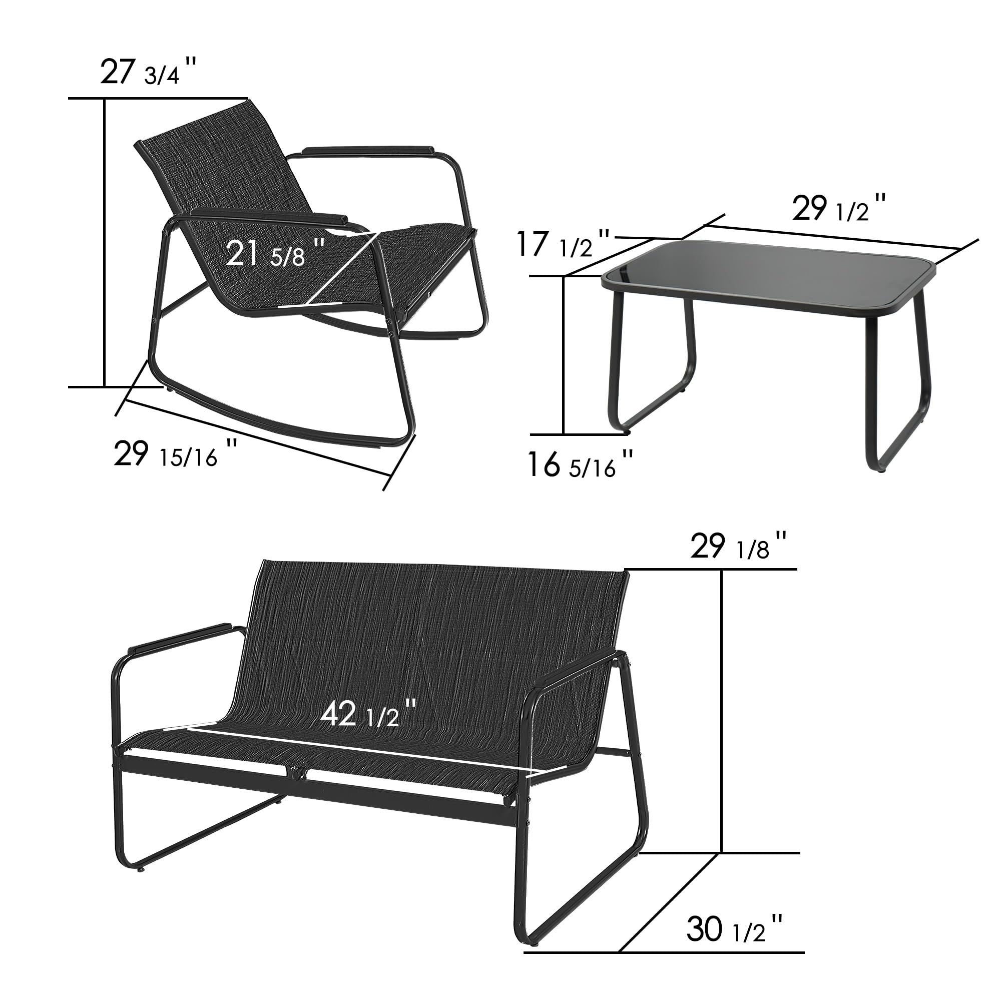 Kozyard 4-Piece Outdoor Patio Furniture Set - 2 Dining Chairs & Tempered Glass Coffee Table with Powder-Coated Metal Frame - Perfect for Garden, Poolside, Backyard, and Outdoor Entertaining