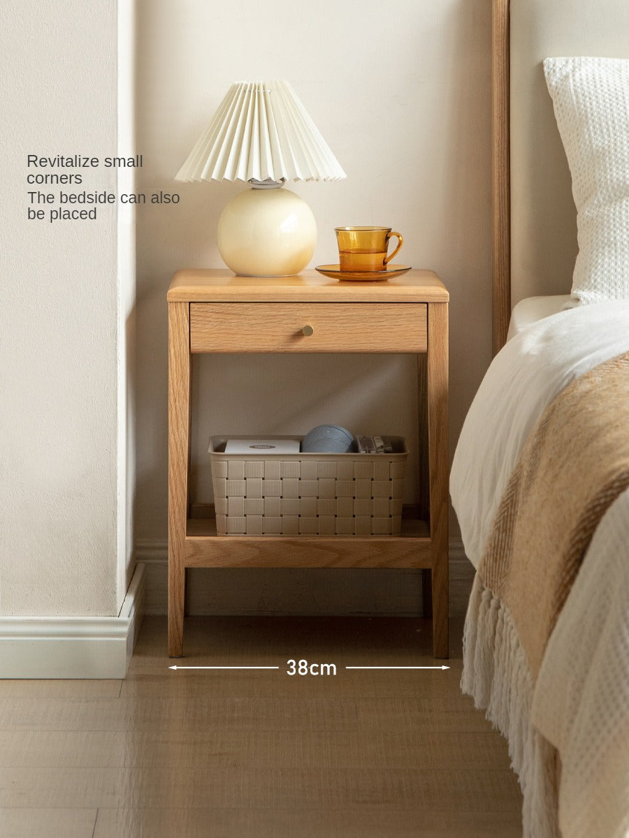 Solid Oak & Black Walnut Wood Nightstand - Modern Bedside Table with Drawer - Perfect for Bedroom, Living Room, or Office Use