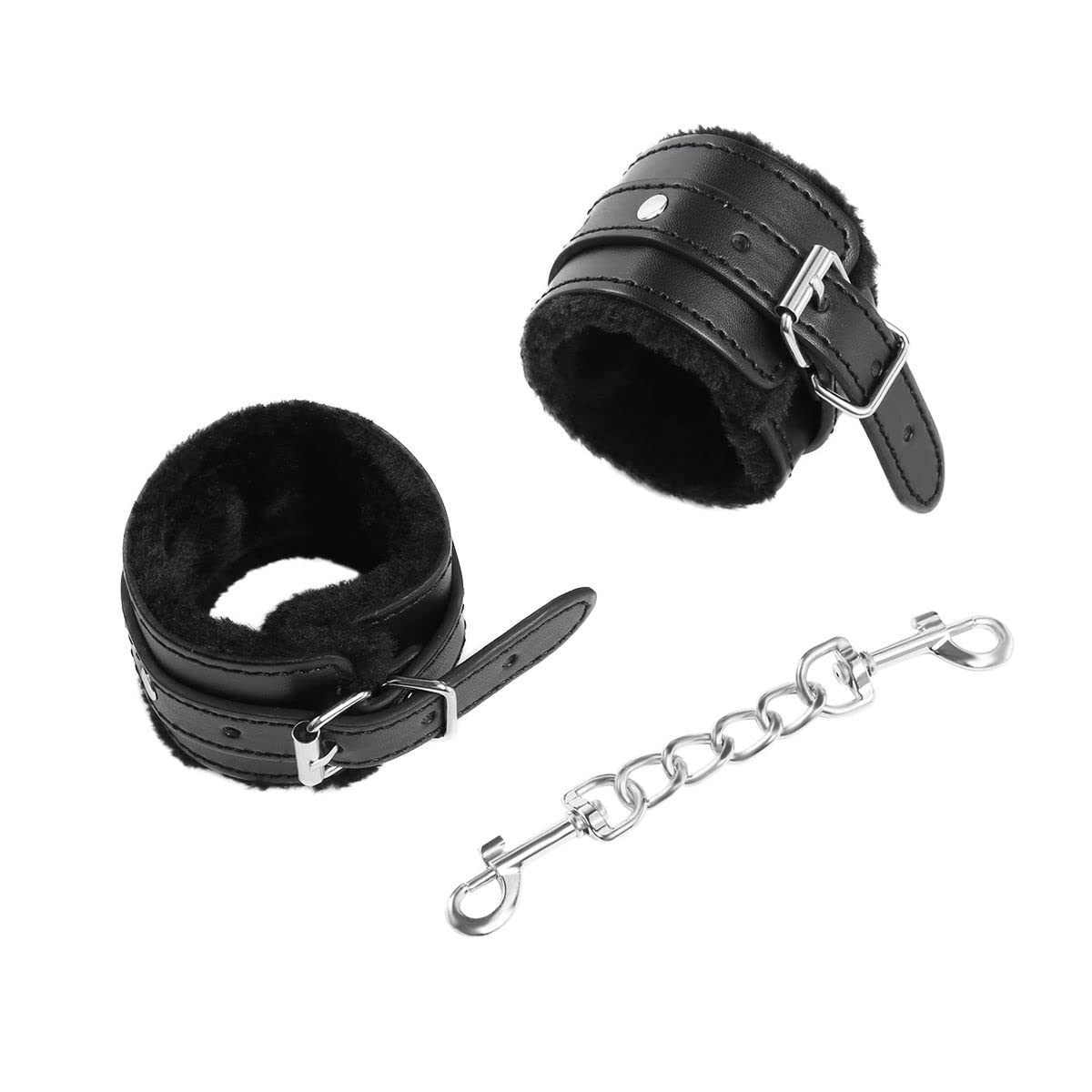 Punk Goth Leather Handcuffs with Soft Plush Lining - Adjustable Wrist Cuffs for Men & Women, Detachable Role Play Accessories for BDSM, Bedroom Yoga, Fitness & Exercise - by iZEN