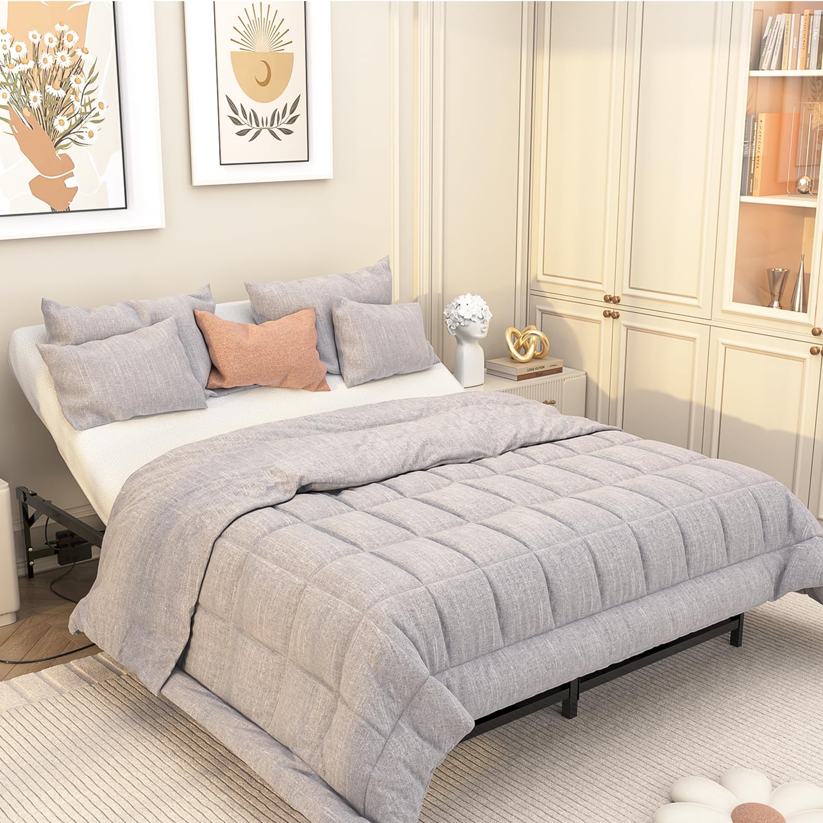 Queen Size Adjustable Bed Frame with Remote Control - 4 Quiet Motors for Head & Leg Adjustment, Reduces Snoring & Pain Relief - Perfect for Home, Hospital & Recovery Use