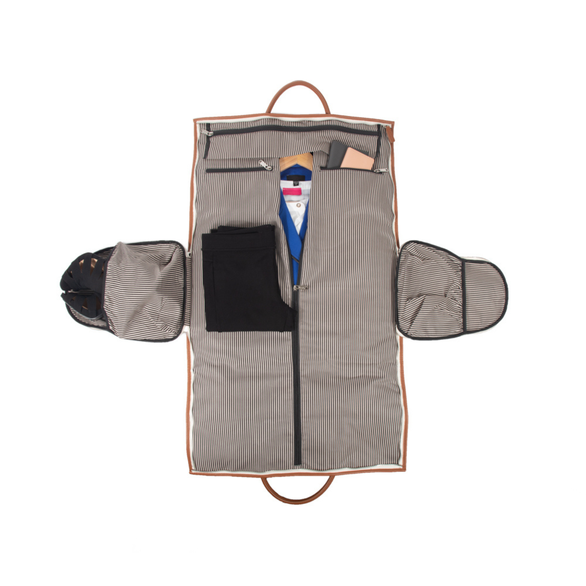 Brown & White Capri 2-in-1 Garment Bag - Travel Suitcase & Wardrobe Organizer for Business Trips & Vacations