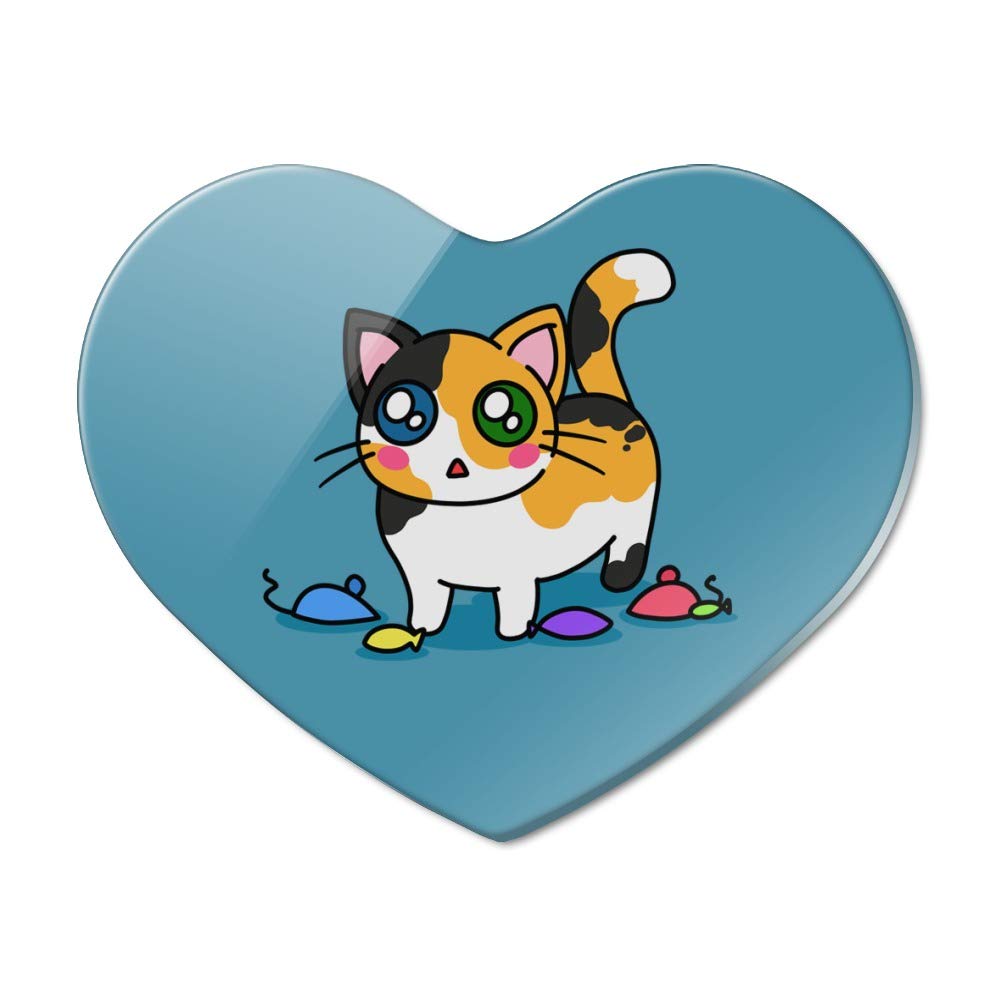 Adorable Calico Kitten with Heart-Shaped Cat Toys - Cute Acrylic Fridge Magnet for Refrigerator Decor - Perfect for Kitchen, Office & Dorm Room Organization