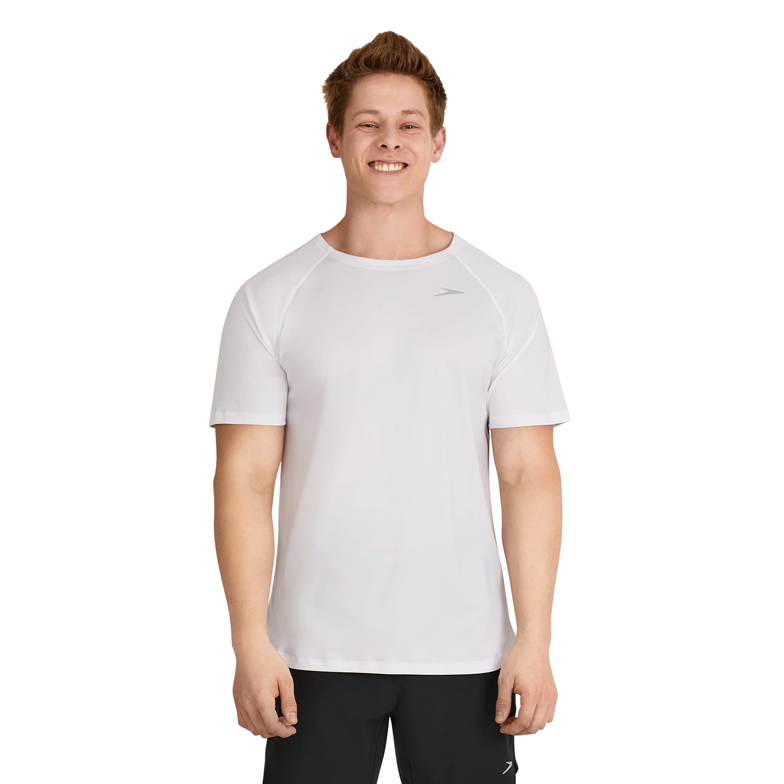 Speedo Men's UV Protection Swim Shirt - Short Sleeve Quick Dry Rashguard for Swimming, Surfing & Water Sports | UPF 50+ Sun Shirt for Beach & Pool Activities