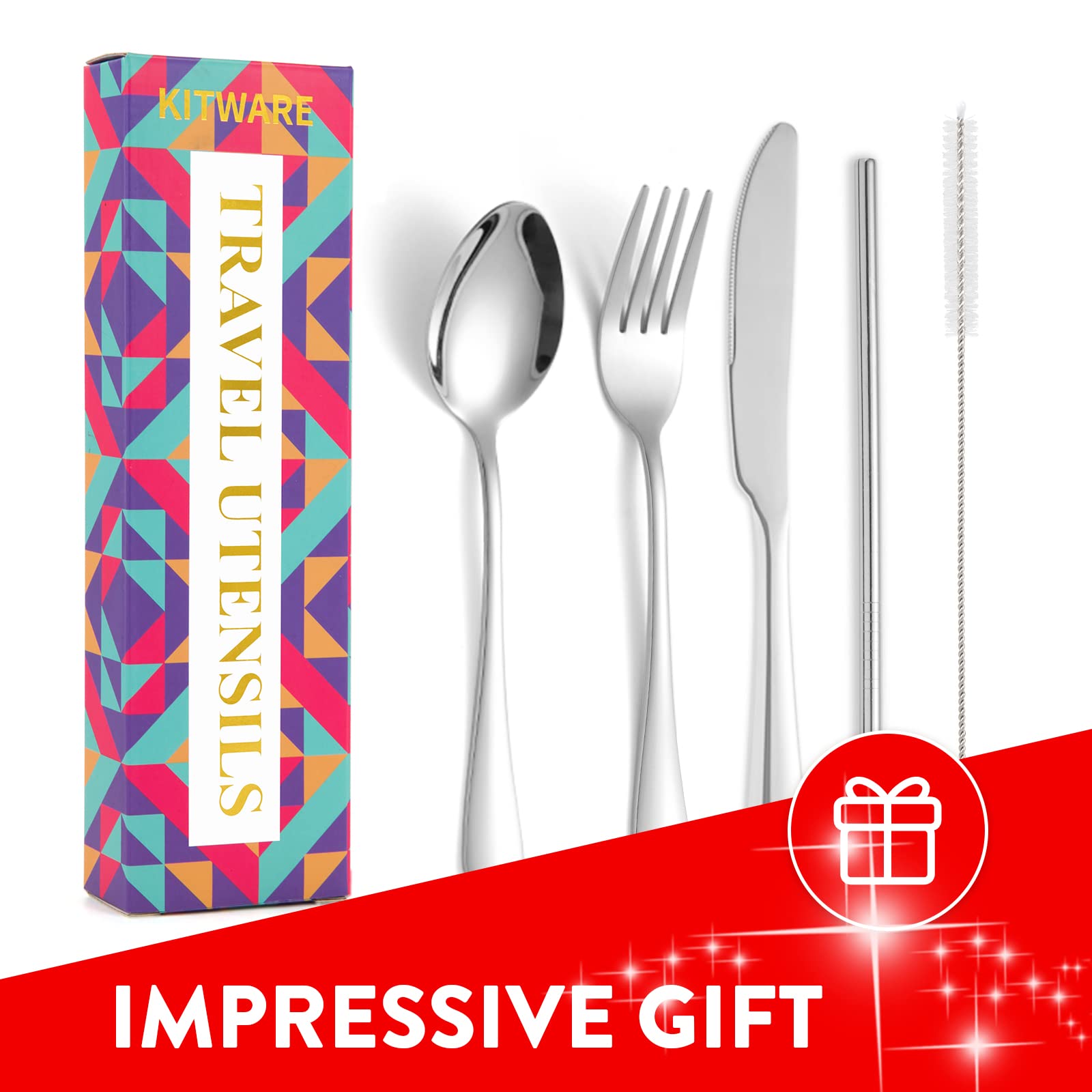 **Portable Stainless Steel Travel Utensil Set with Case - 6-Piece Reusable Camping Cutlery (Knife, Fork, Spoon) for Work, Picnics, Hiking & Outdoor Dining**