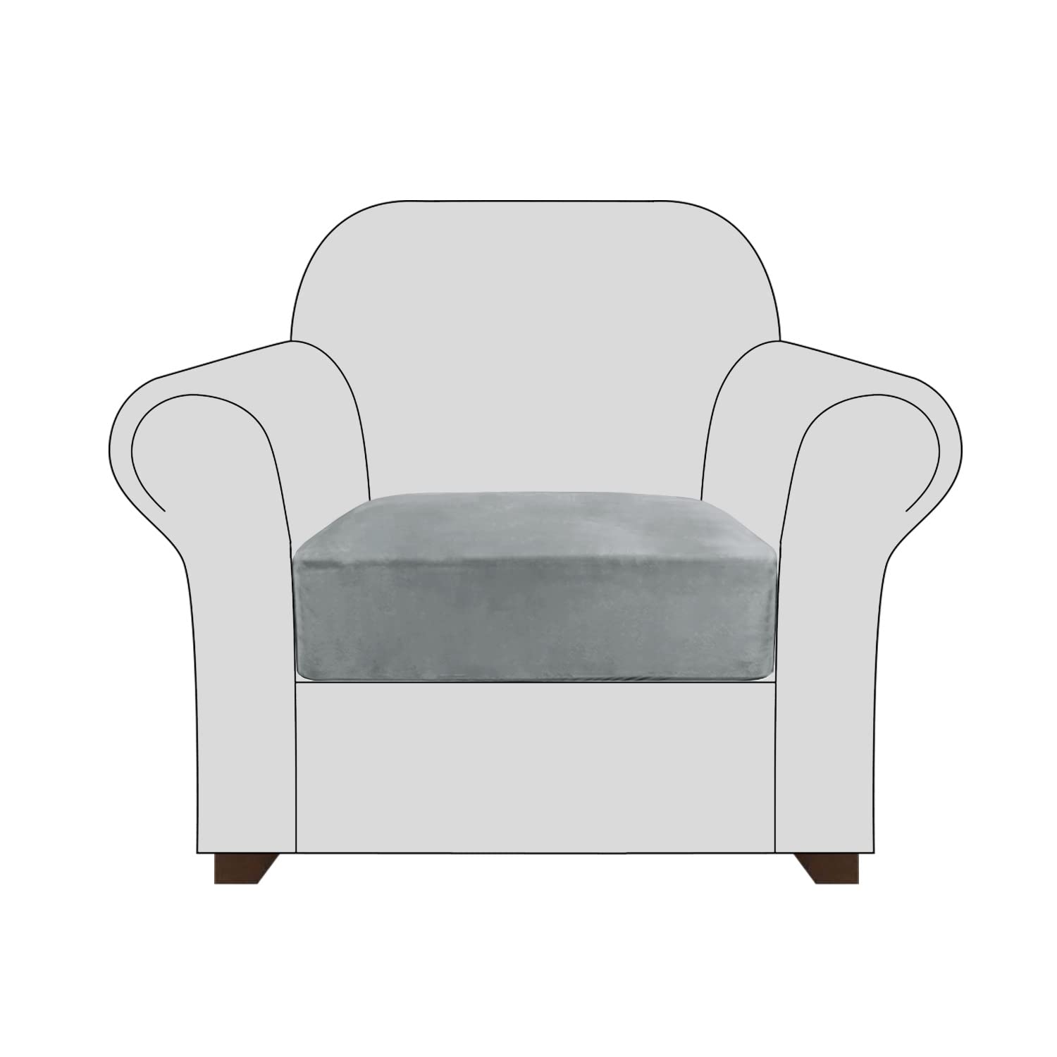 CONRUSER Soft Velvet Stretch Couch Cushion Covers - Elastic Bottom Furniture Protector Slipcovers (Small, Light Grey) | Perfect for Living Room Sofas, Sectionals & Home Decor